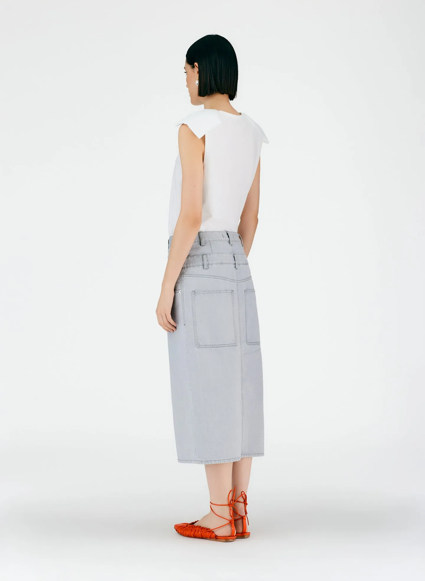 Grey Denim Double Waisted Denim Skirt