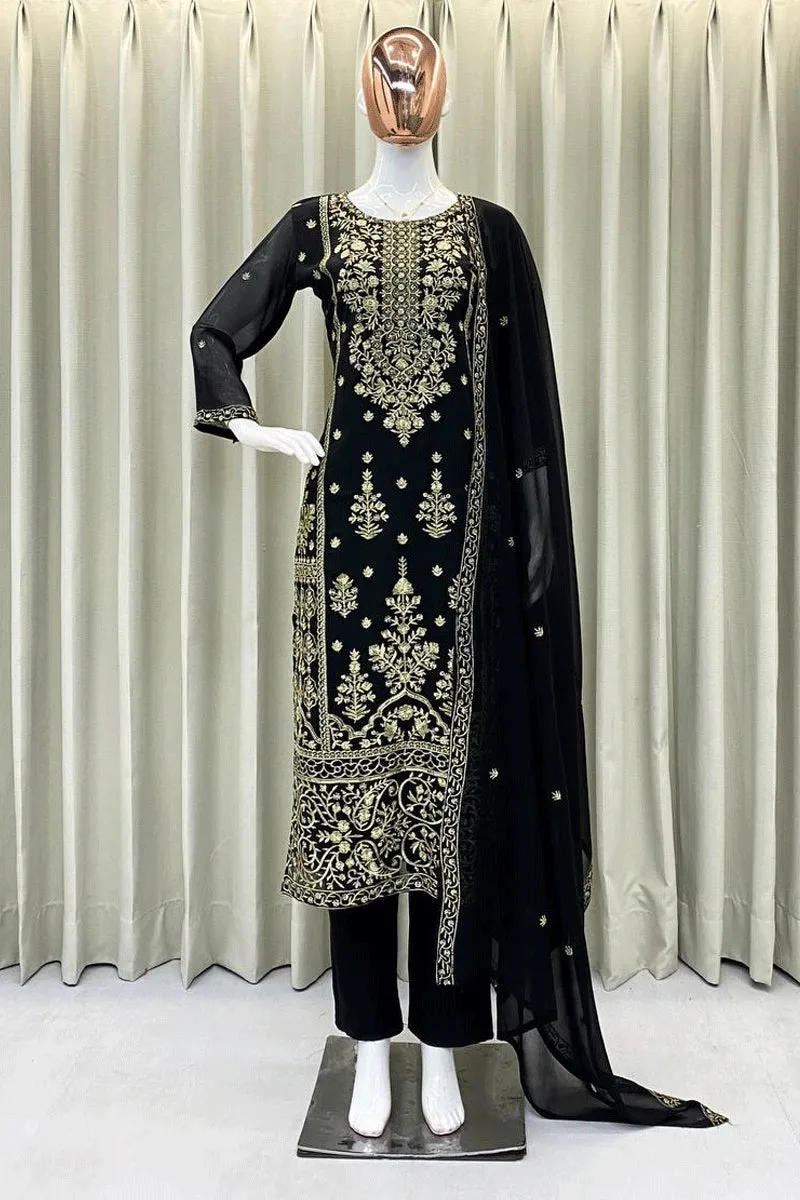 Heavy Embroidery Work Black Color Dress For Sangeet