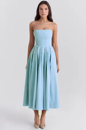 House of CB Marcella Ocean Blue Pleated Maxi Dress