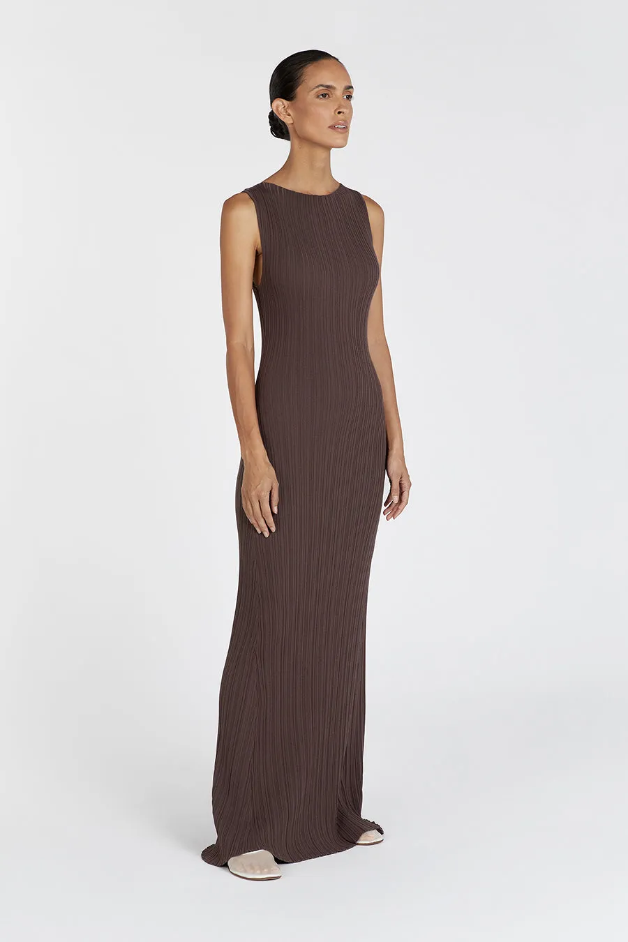 IVY COFFEE SLEEVELESS MIDI DRESS