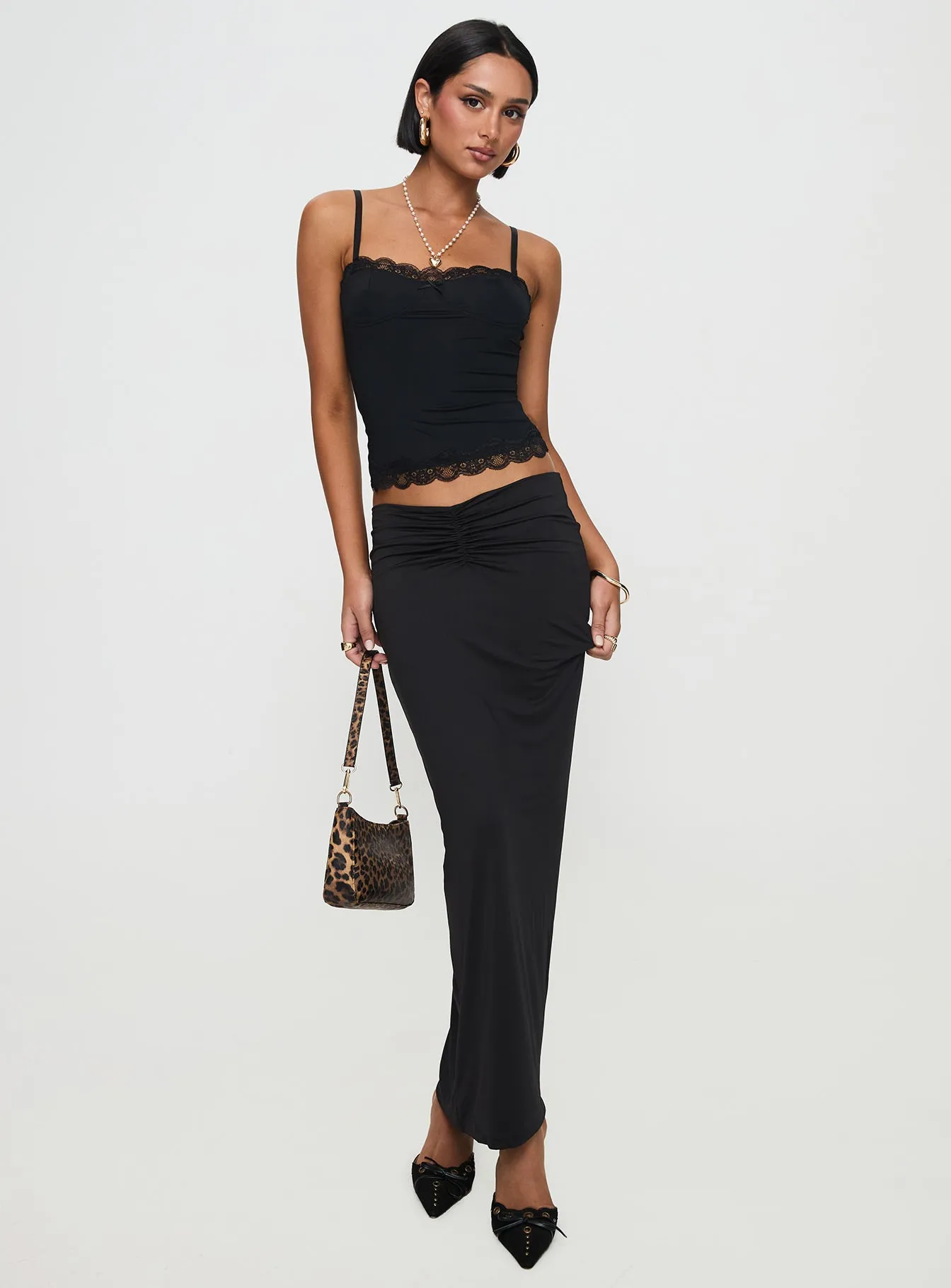 Kalyn Ruched Front Maxi Skirt Black