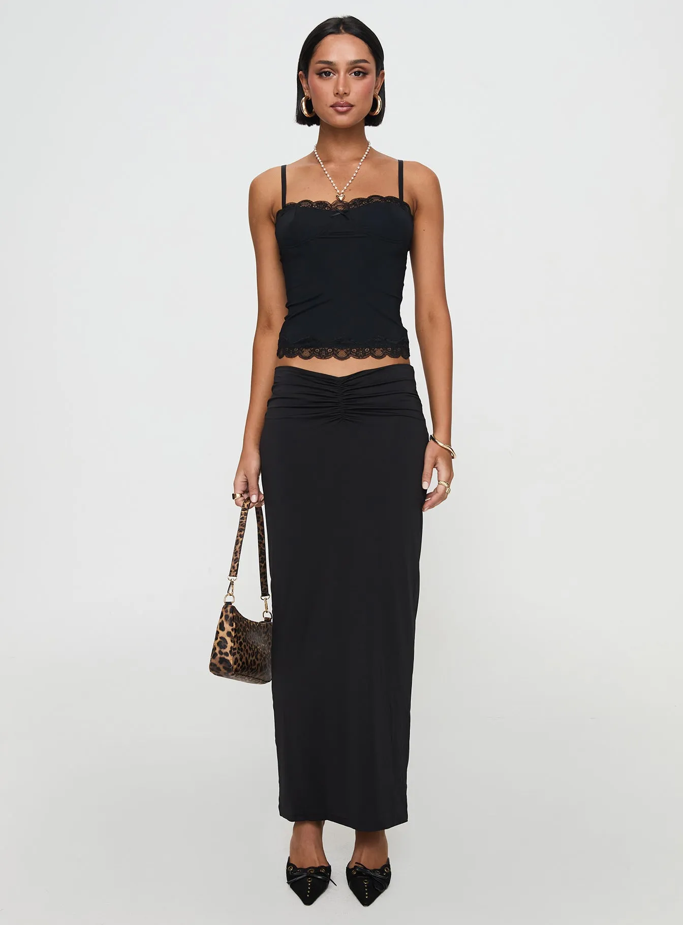 Kalyn Ruched Front Maxi Skirt Black