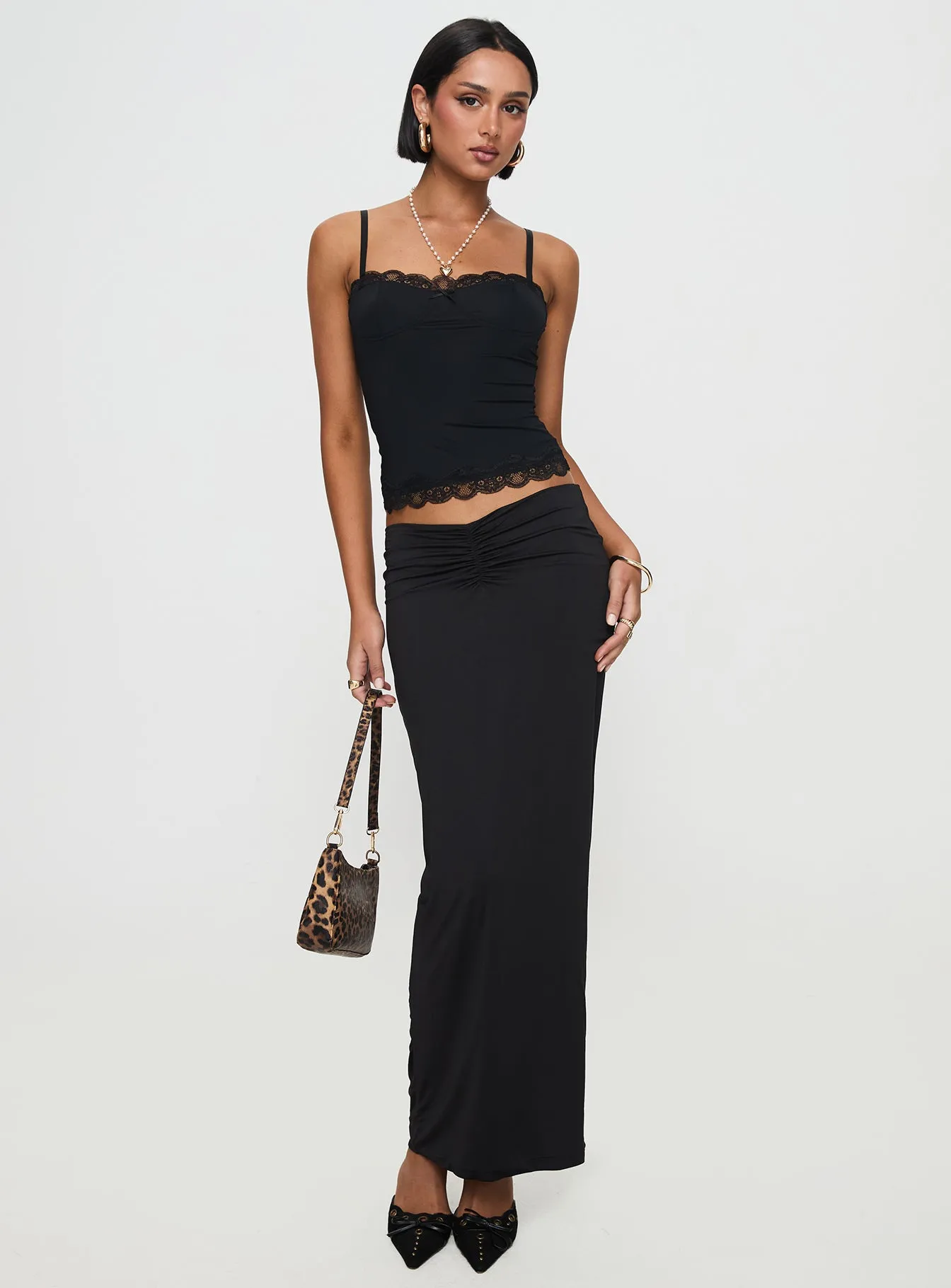 Kalyn Ruched Front Maxi Skirt Black