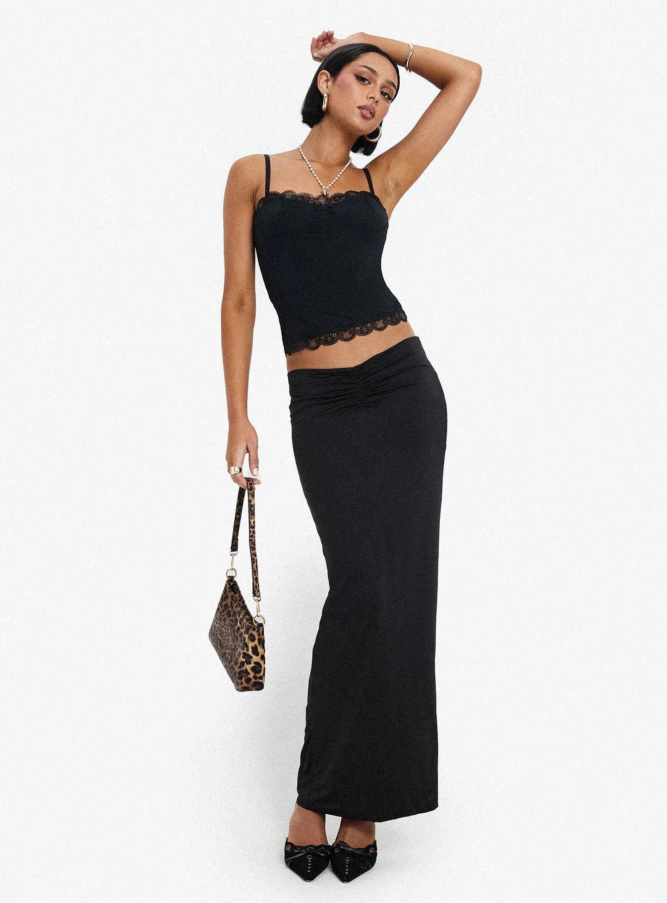 Kalyn Ruched Front Maxi Skirt Black