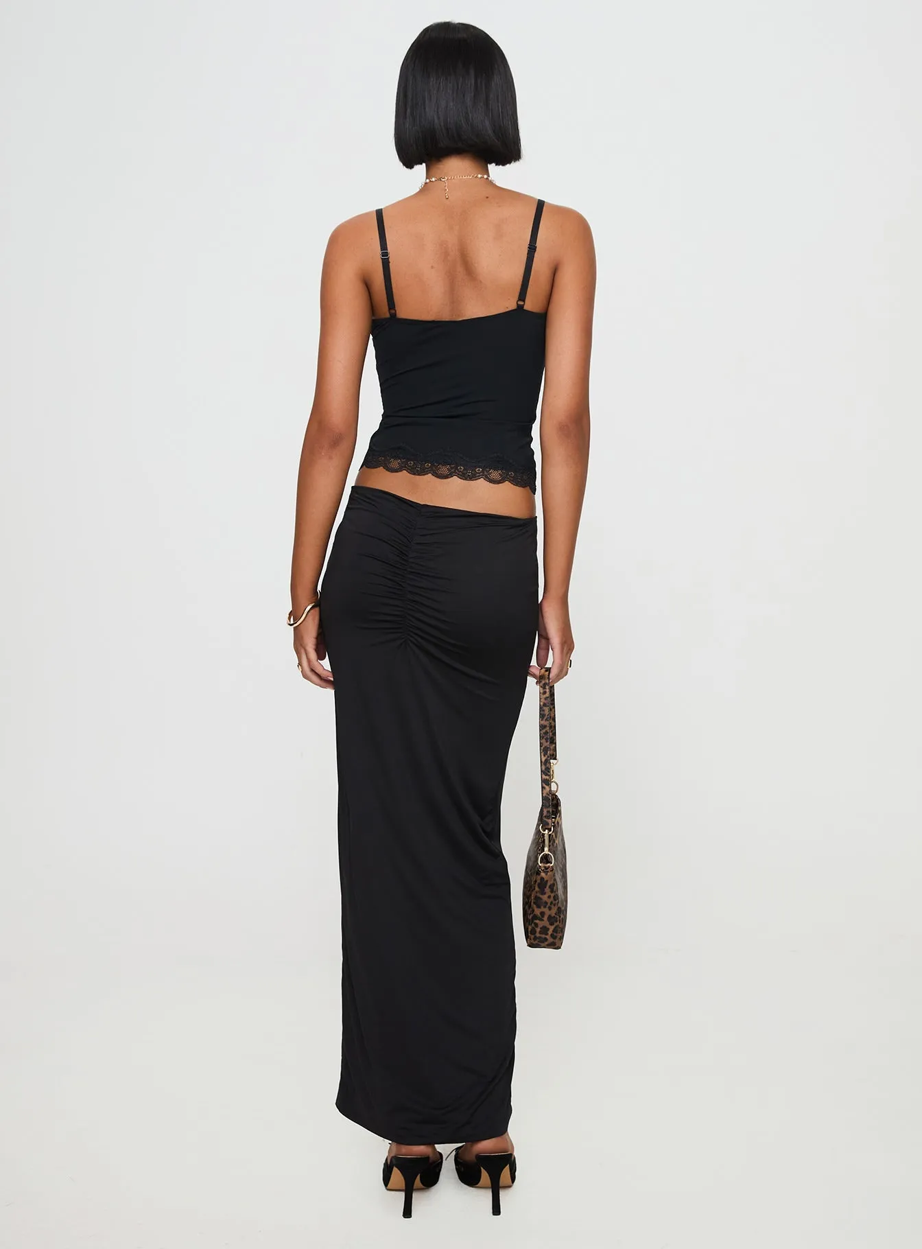 Kalyn Ruched Front Maxi Skirt Black