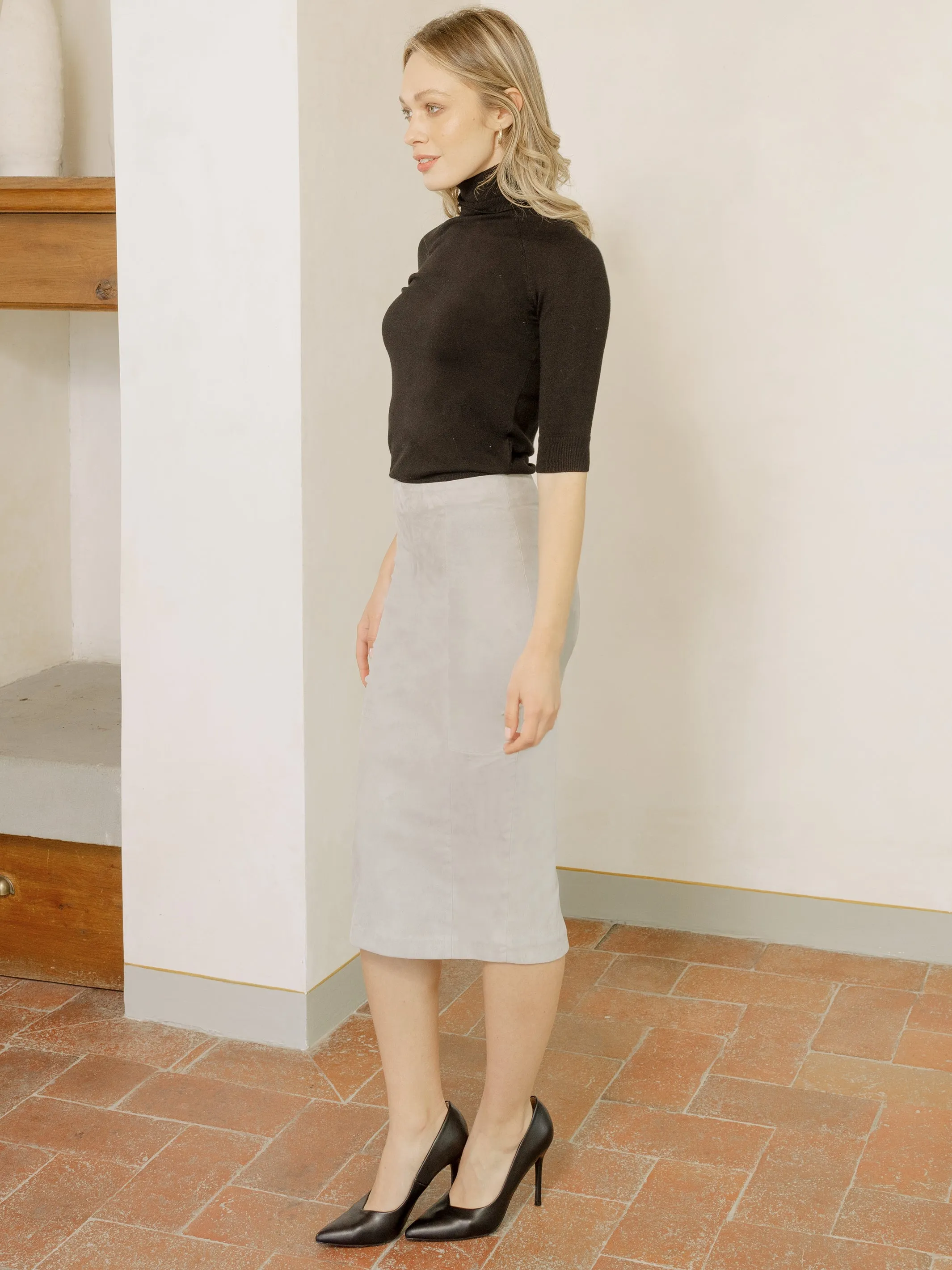 Katie Stretch Lambskin Leather Pencil Skirt