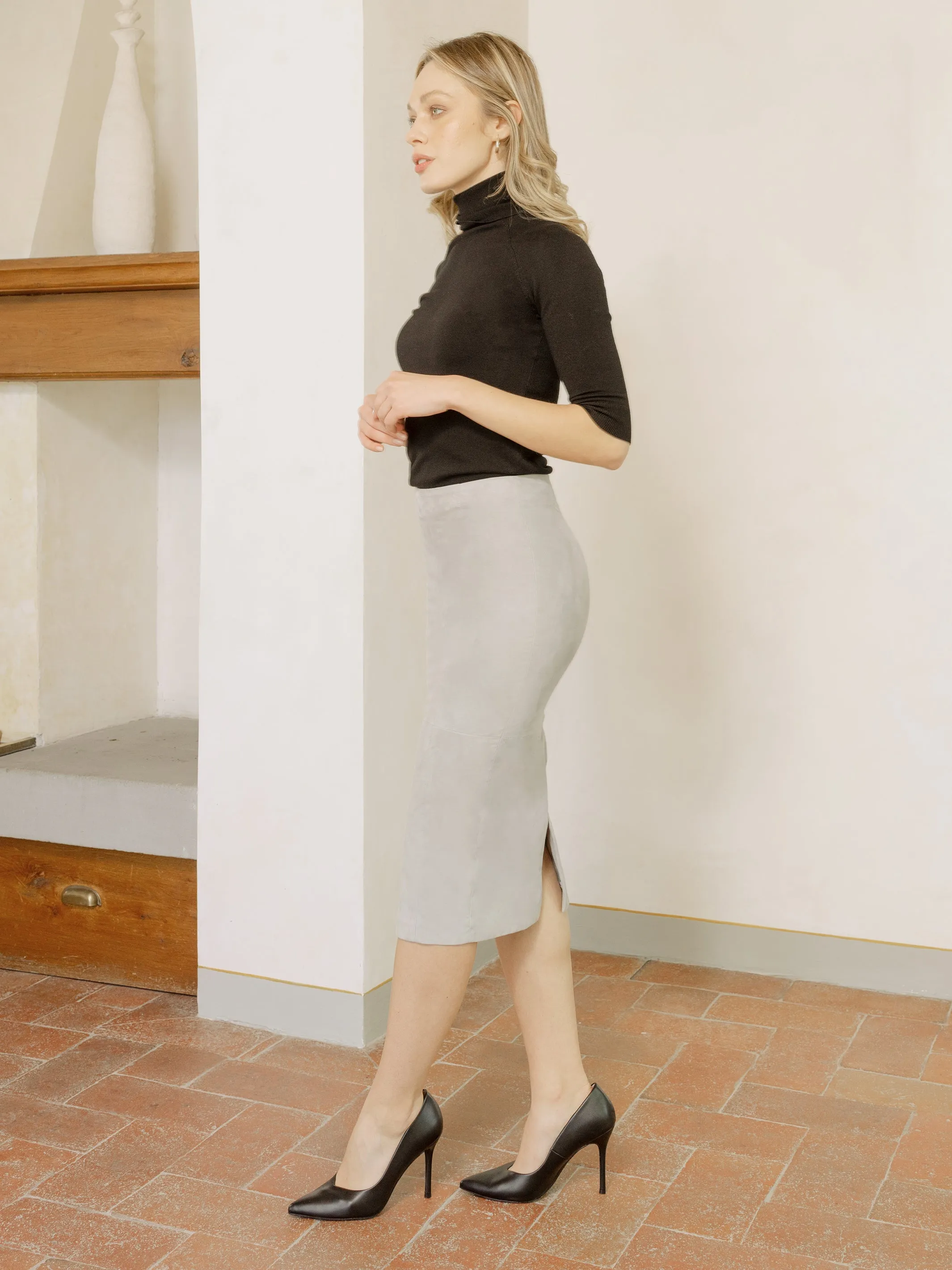 Katie Stretch Lambskin Leather Pencil Skirt