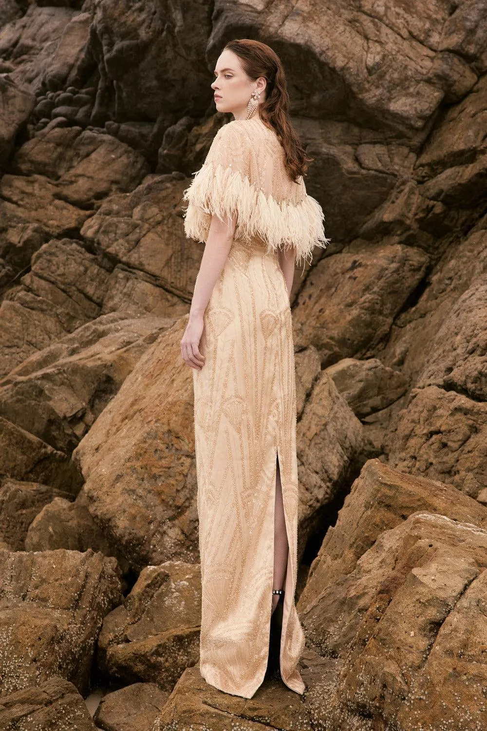 Kensy Cropped Feather Mesh Lace Cape
