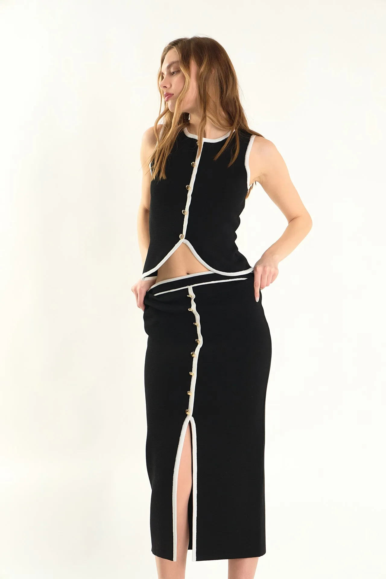 Knit Contrast Maxi Skirt