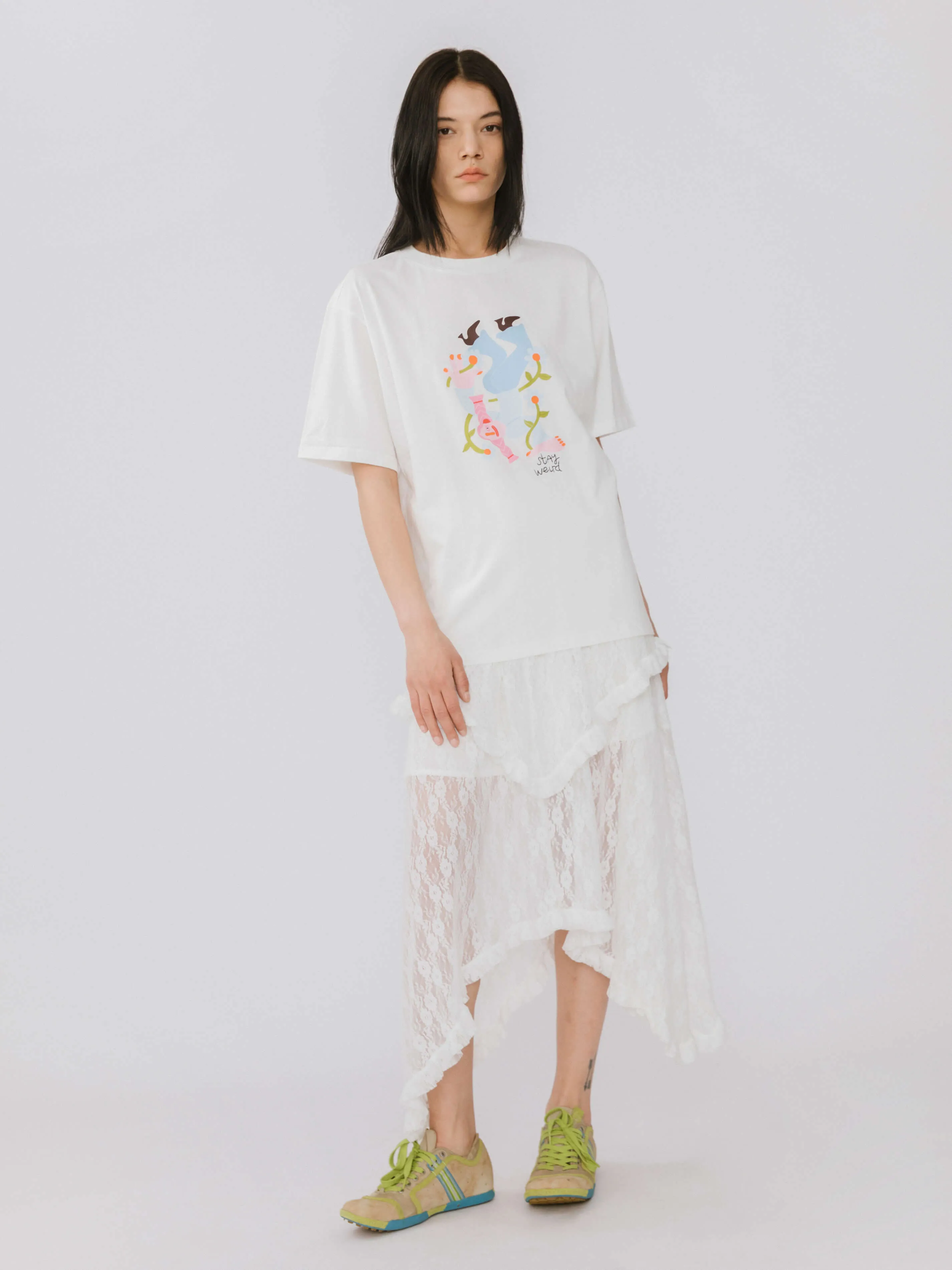 Lace Asymmetrical Layered Maxi Skirt