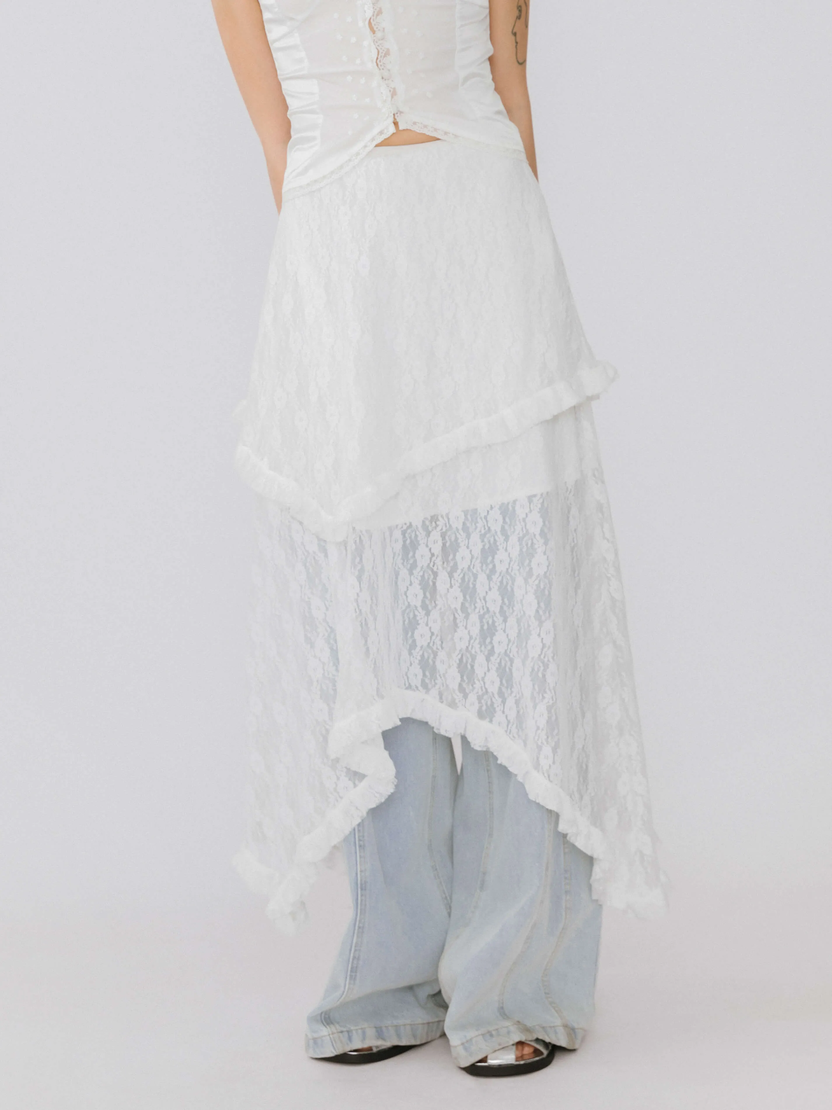 Lace Asymmetrical Layered Maxi Skirt