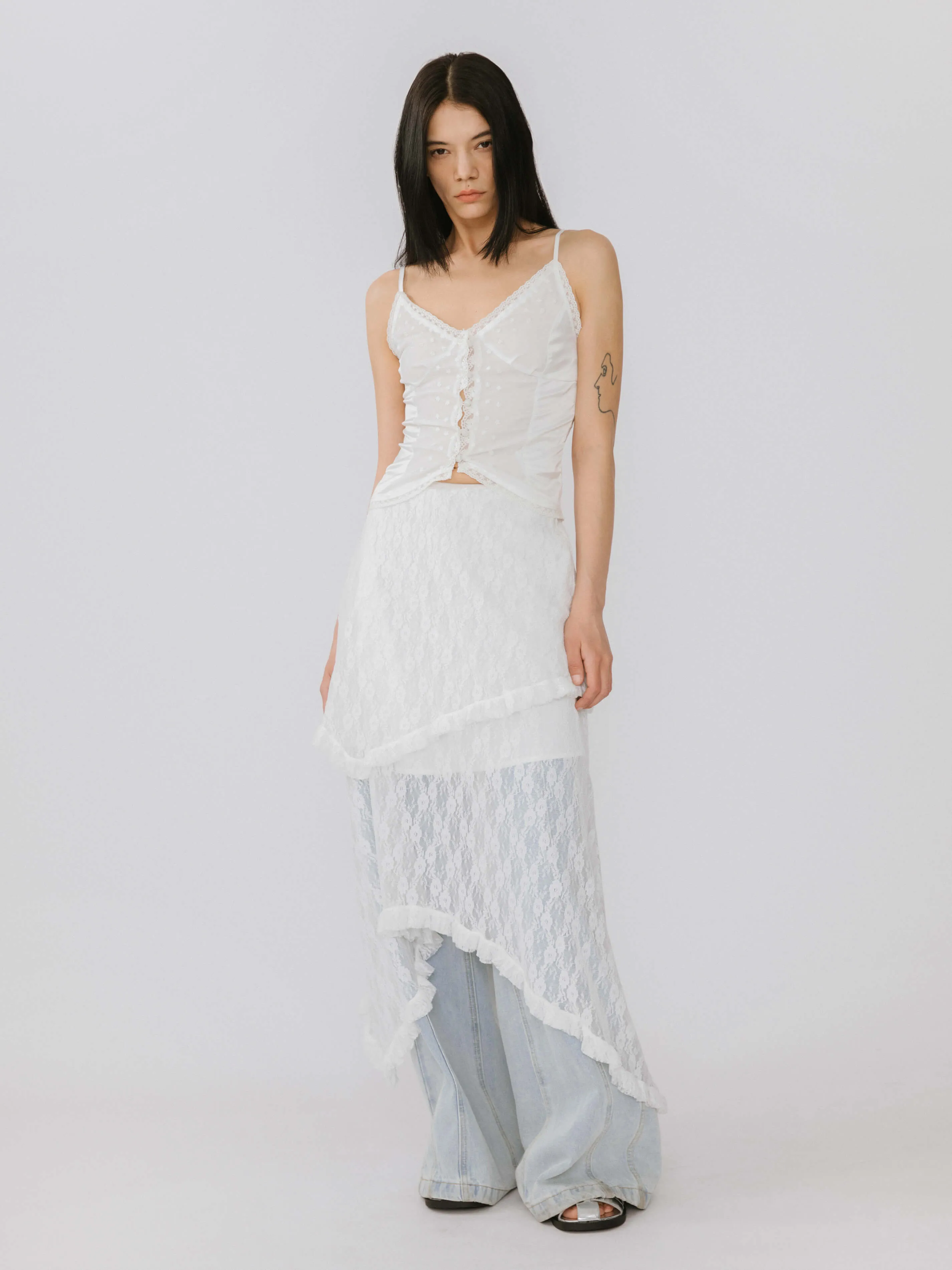 Lace Asymmetrical Layered Maxi Skirt