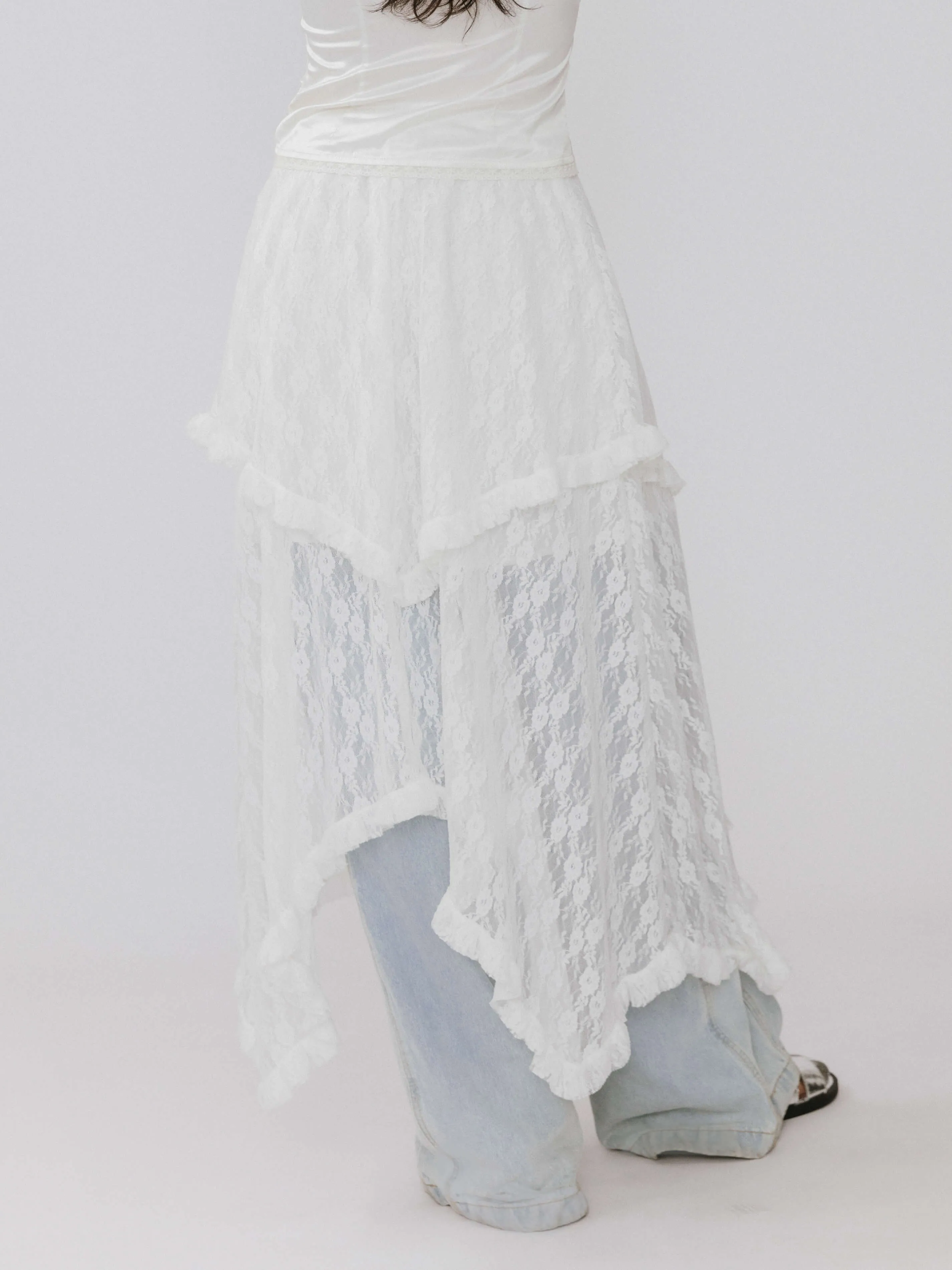 Lace Asymmetrical Layered Maxi Skirt
