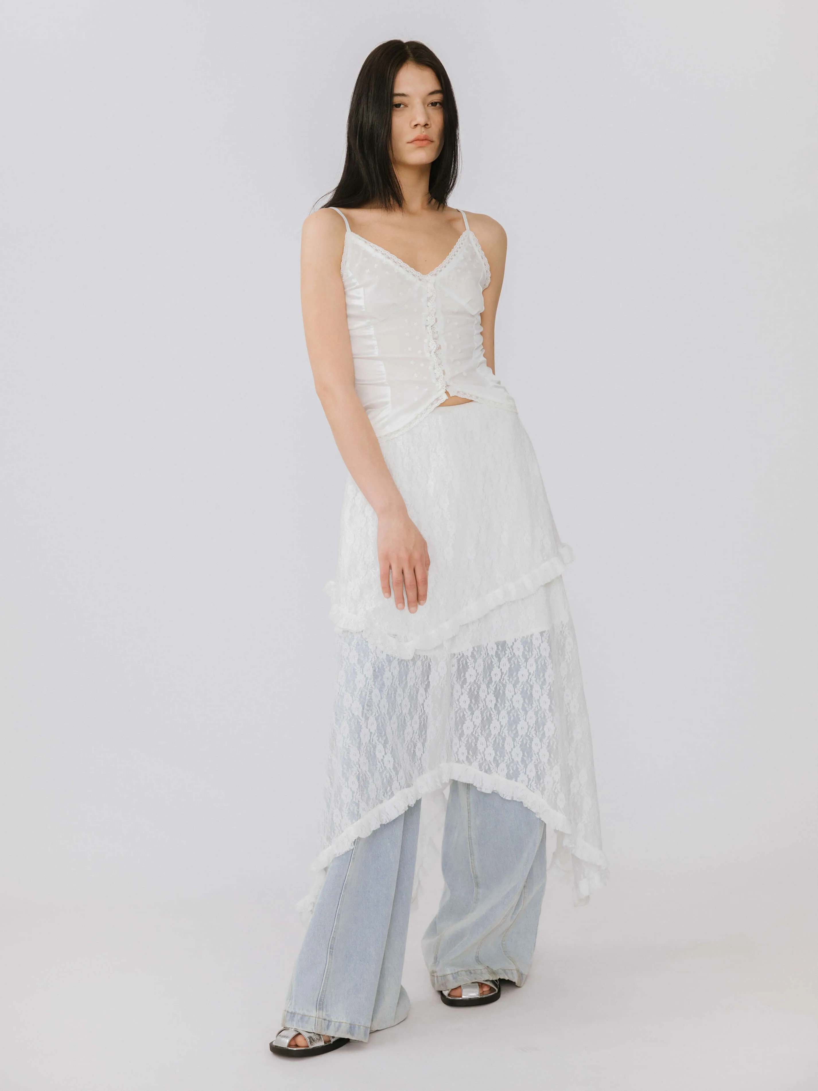 Lace Asymmetrical Layered Maxi Skirt