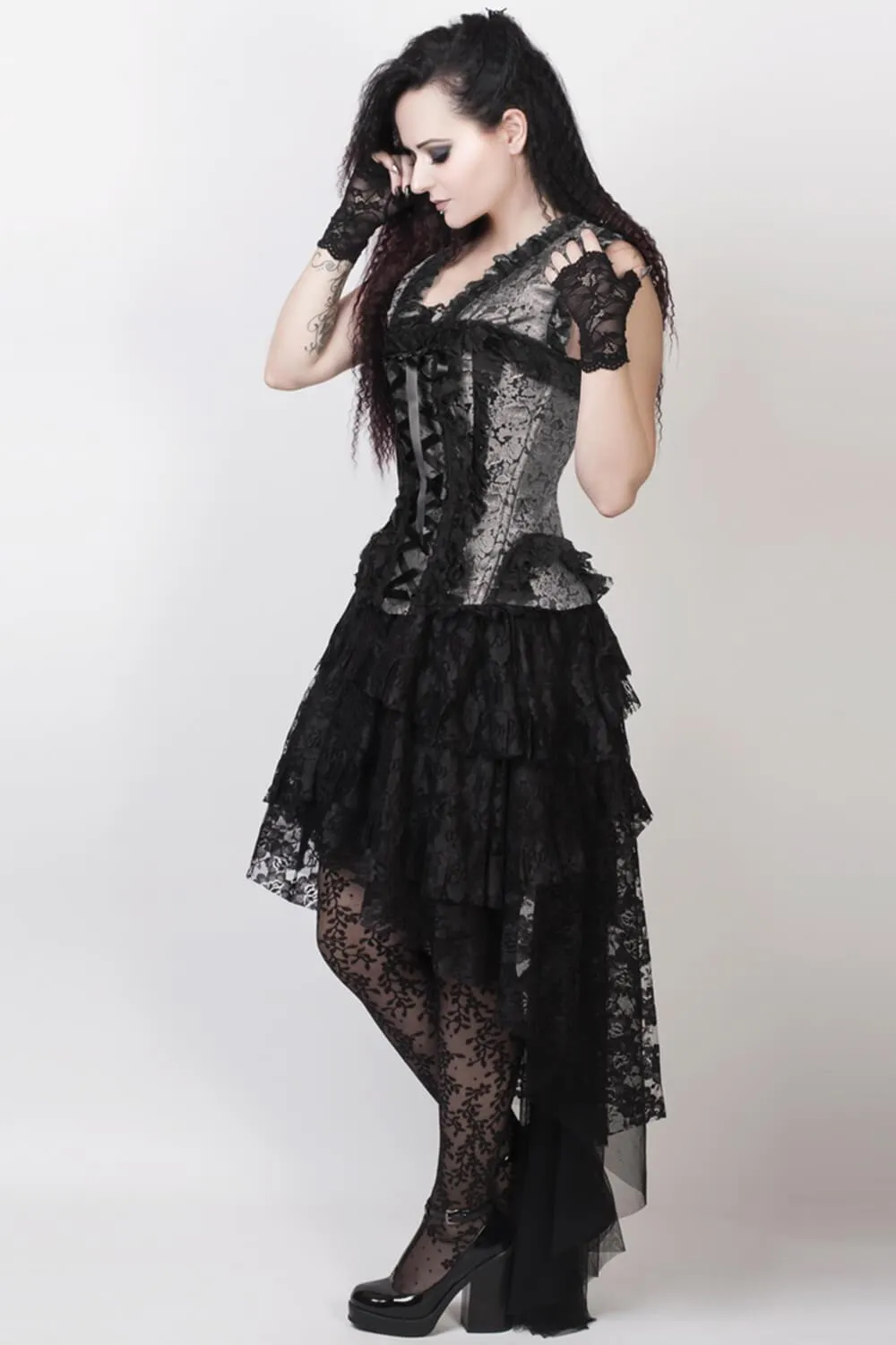 Laelia Custom Made Victorian Inspired Corset Dress in Silver and Black