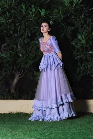 Lavender Layered Pleated Skirt With Handkerchief Top