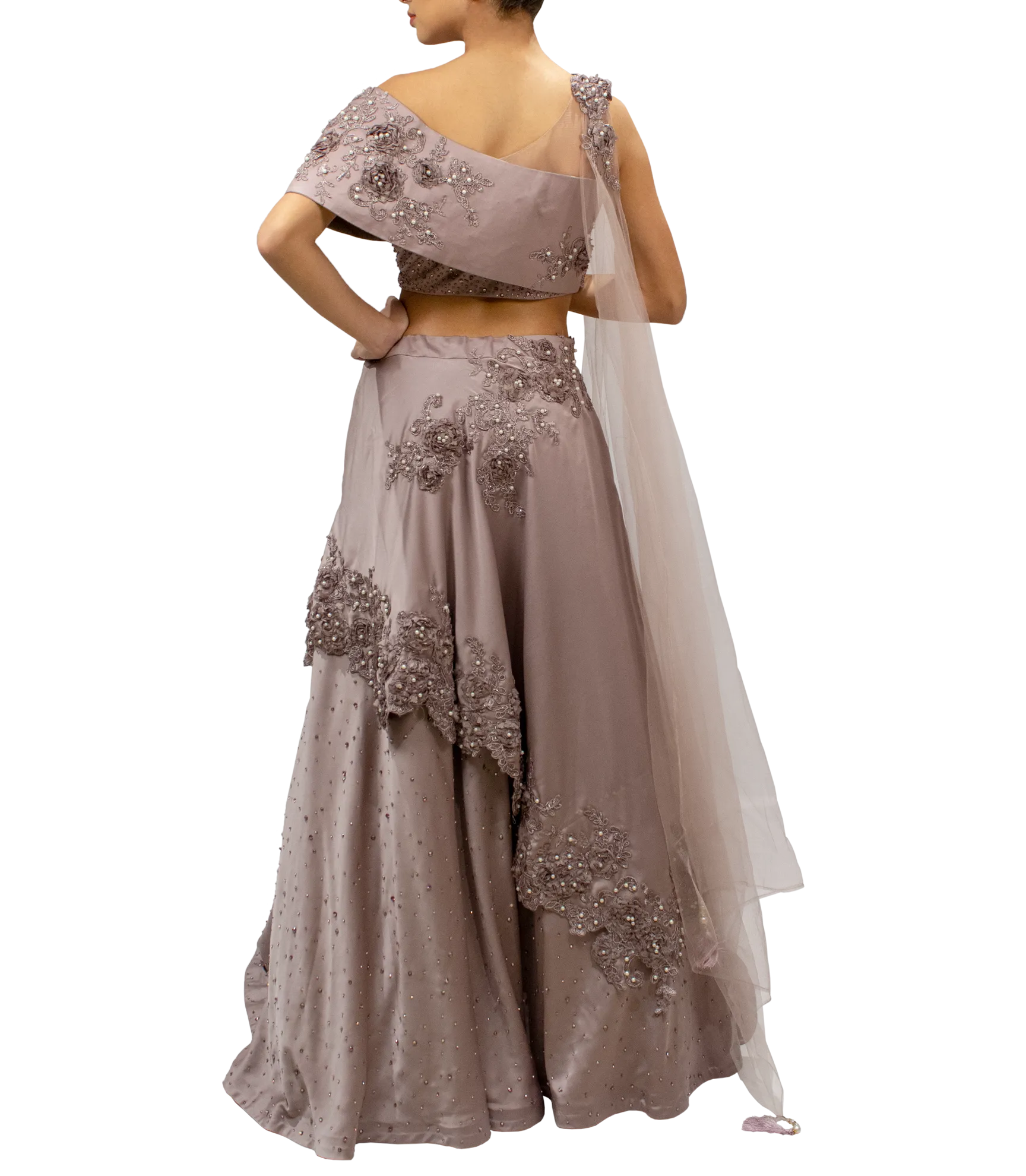 Lavender Off-the-shoulder Lehenga
