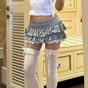 Layered Grey Ruffle Mini Skirt