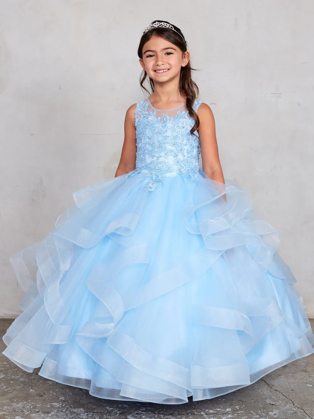 Layered Mesh Skirt Communion Gown 7018