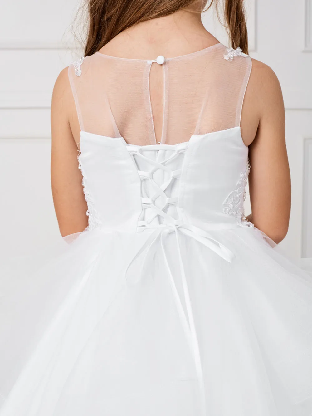 Layered Mesh Skirt Communion Gown 7018