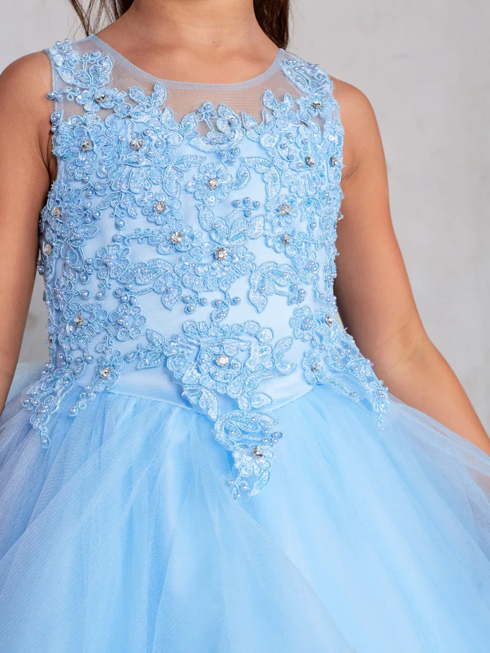 Layered Mesh Skirt Communion Gown 7018