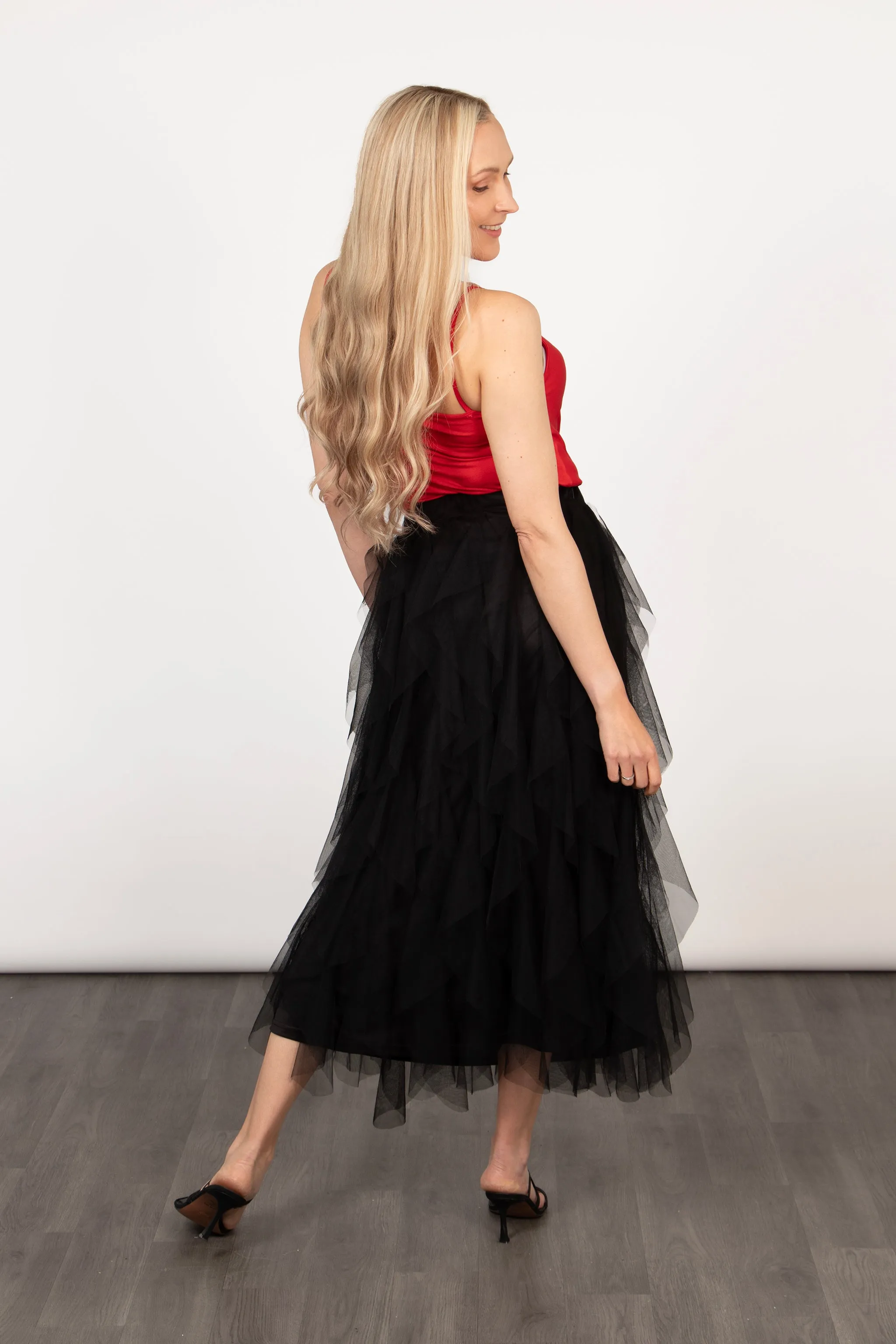 Layla Maxi Tulle Skirt - Black, Layered Frills