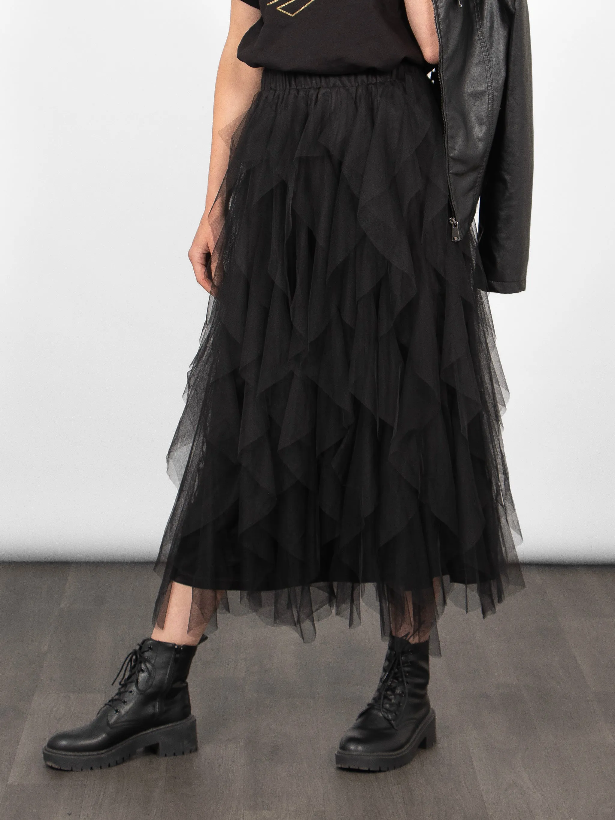 Layla Maxi Tulle Skirt - Black, Layered Frills