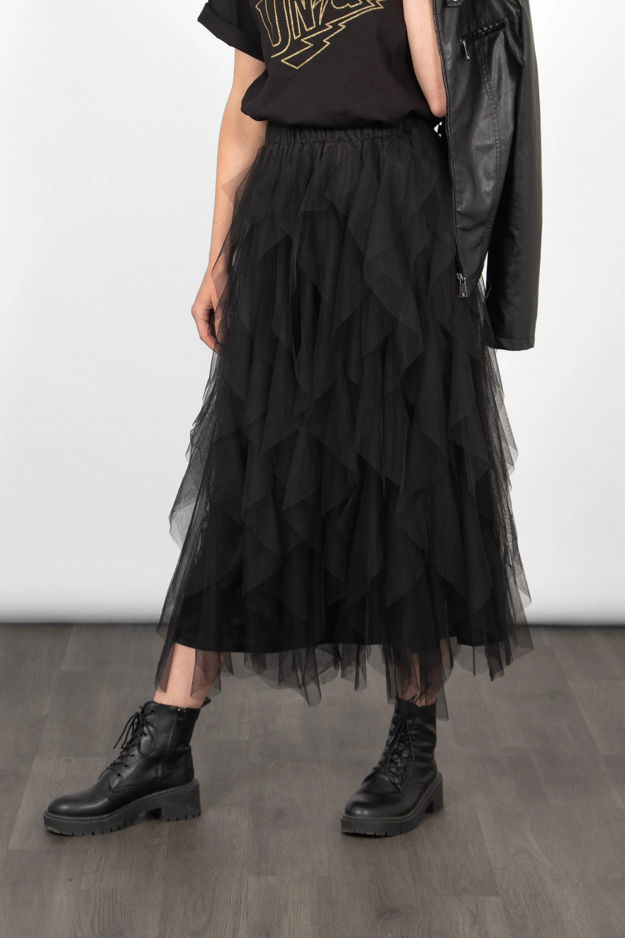 Layla Maxi Tulle Skirt - Black, Layered Frills