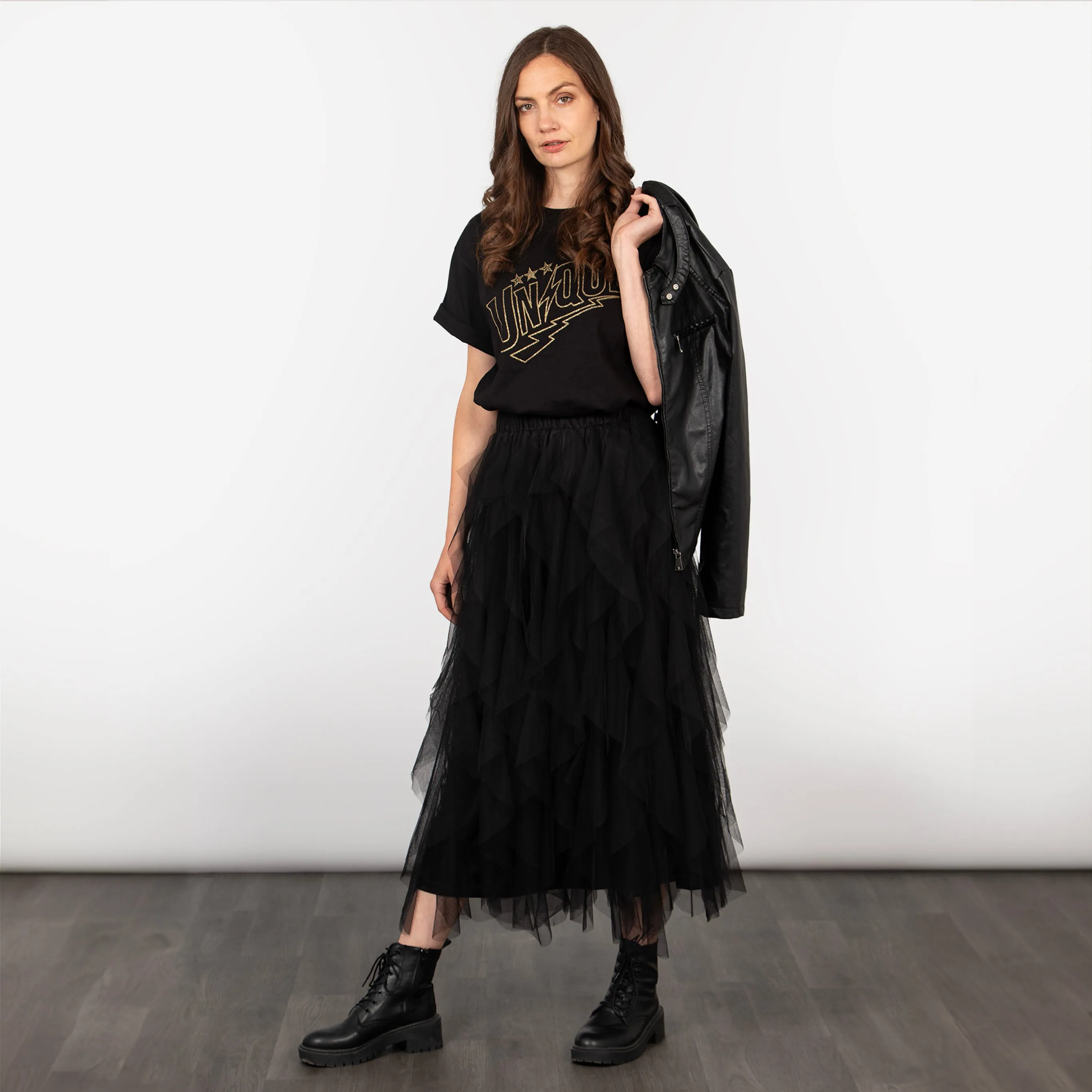 Layla Maxi Tulle Skirt - Black, Layered Frills