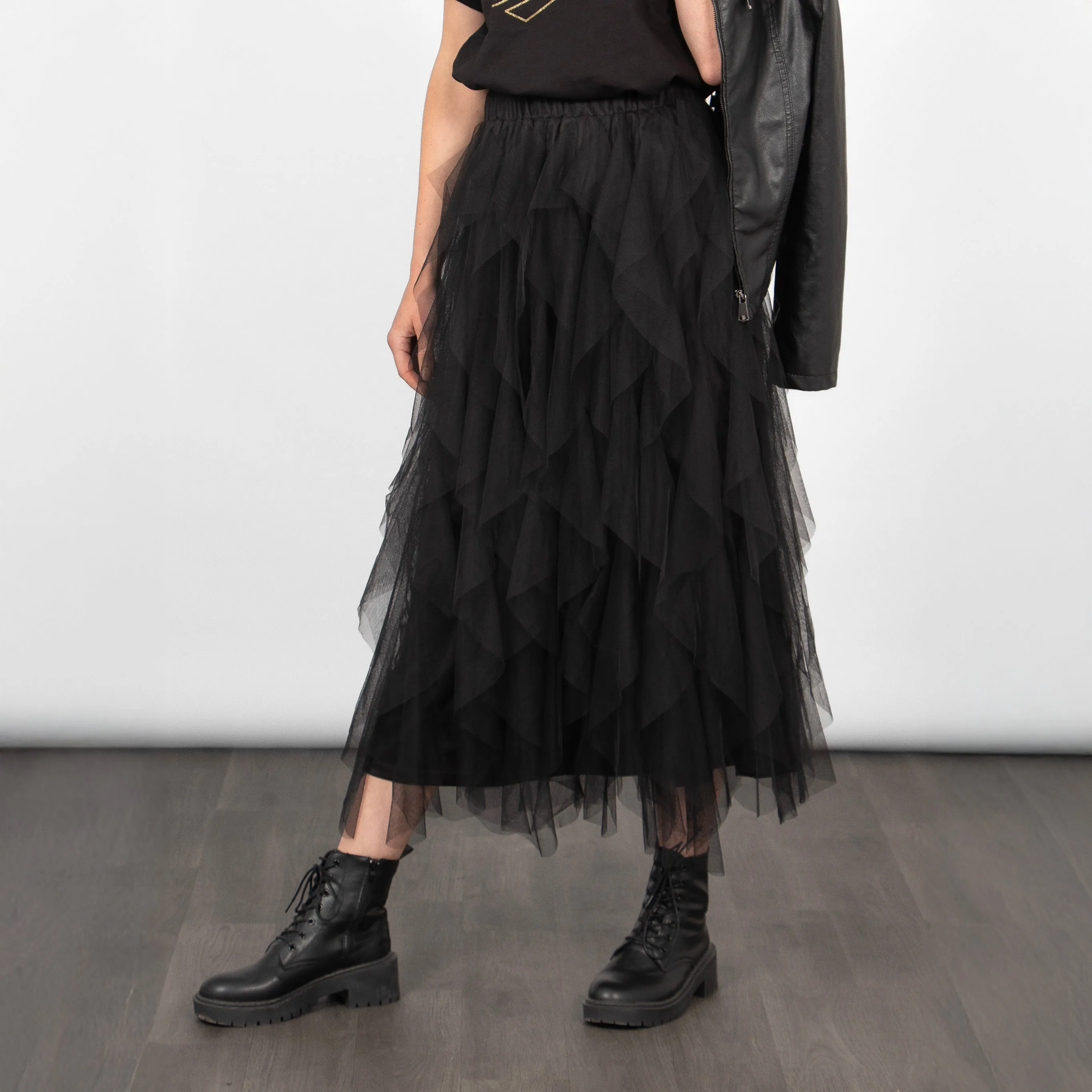 Layla Maxi Tulle Skirt - Black, Layered Frills