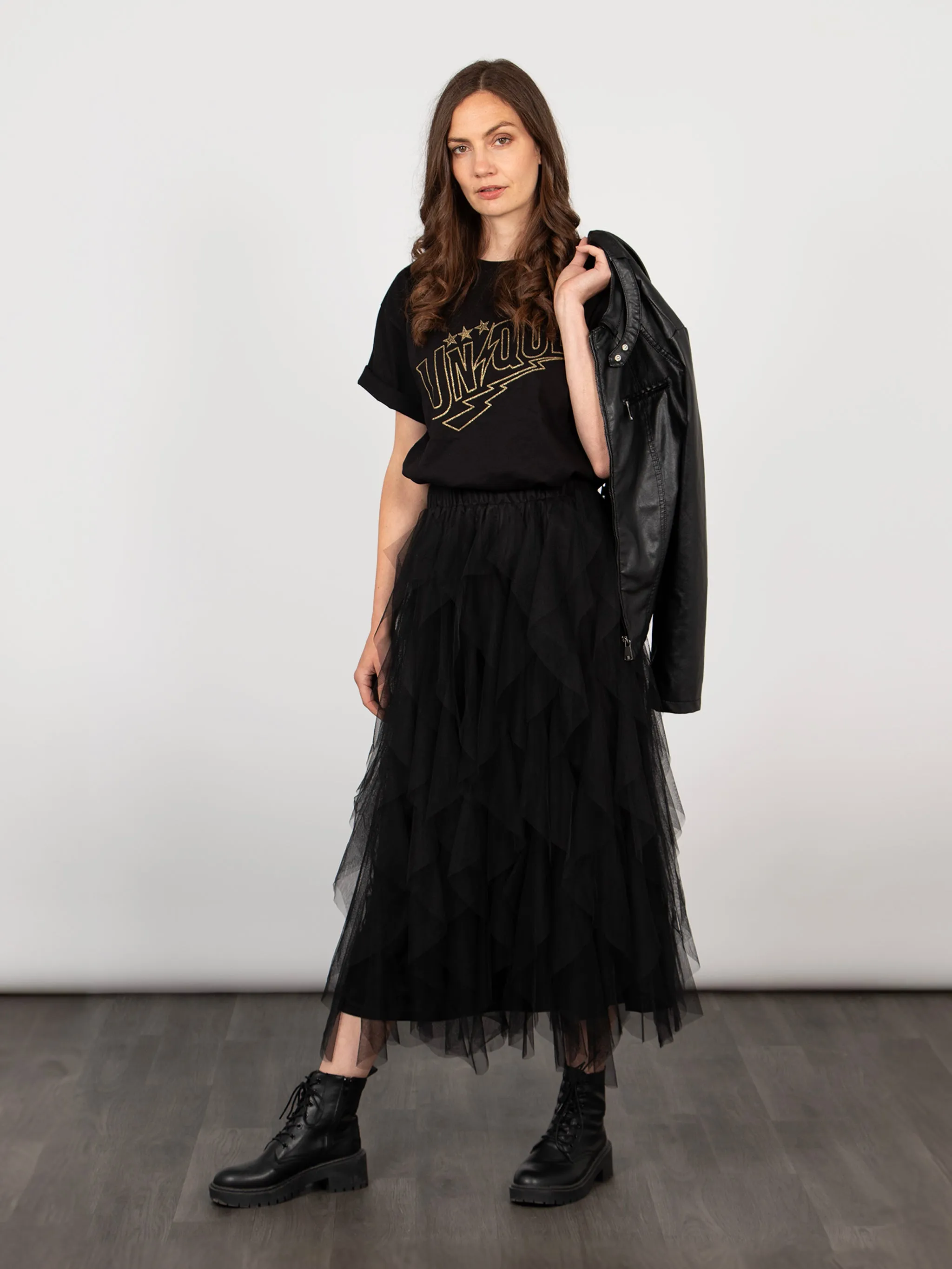 Layla Maxi Tulle Skirt - Black, Layered Frills