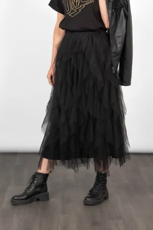 Layla Maxi Tulle Skirt - Black, Layered Frills
