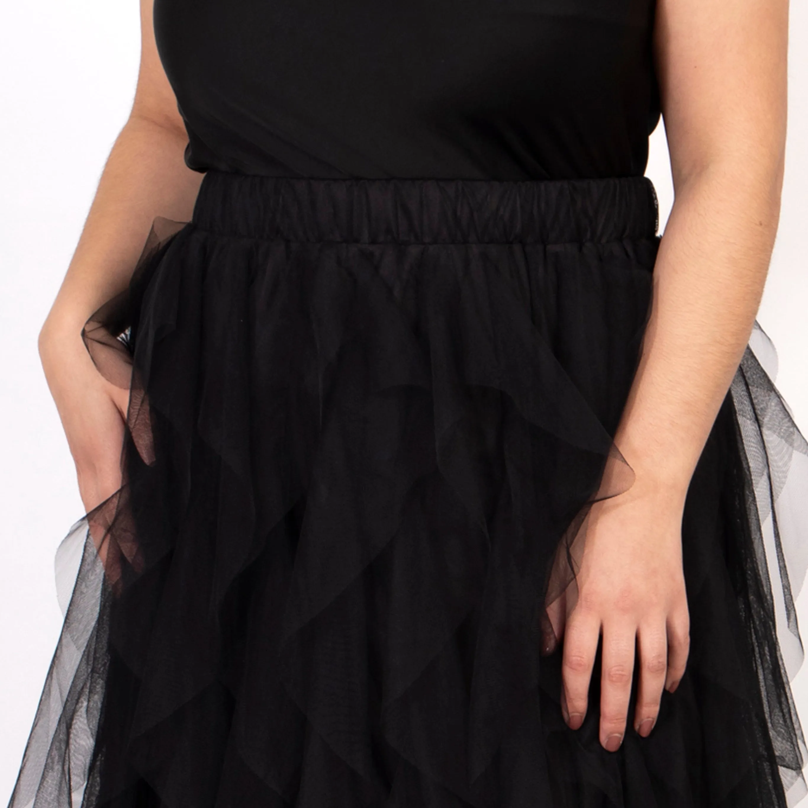 Layla Maxi Tulle Skirt - Black, Layered Frills
