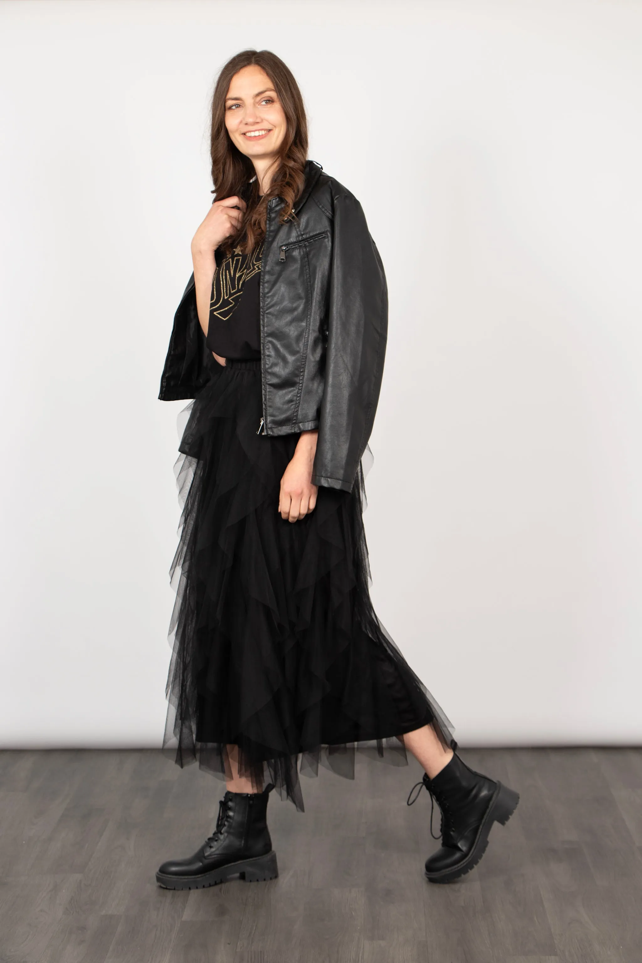 Layla Maxi Tulle Skirt - Black, Layered Frills