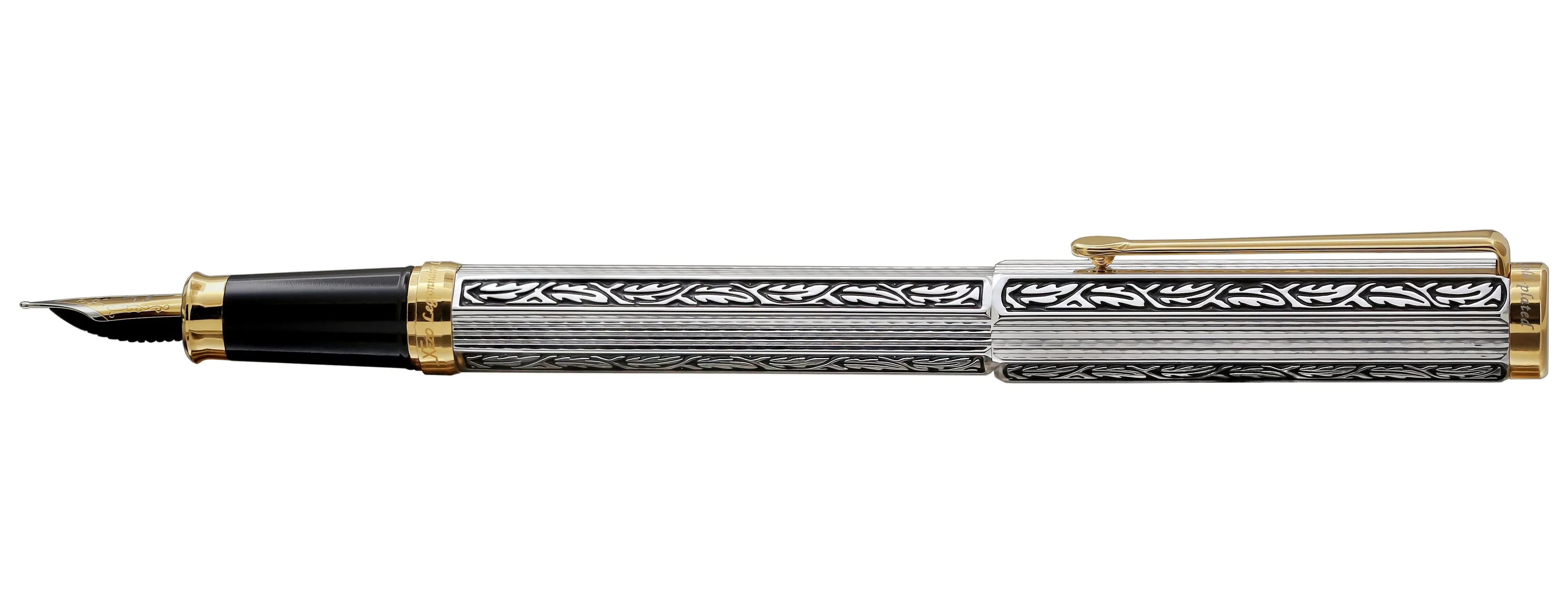 Legionnaire Diamond-Cut Brass Fountain Pen (Medium Nib) - 18K Gold & Platinum Plated