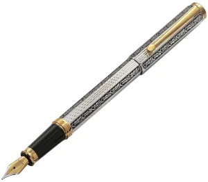 Legionnaire Diamond-Cut Brass Fountain Pen (Medium Nib) - 18K Gold & Platinum Plated