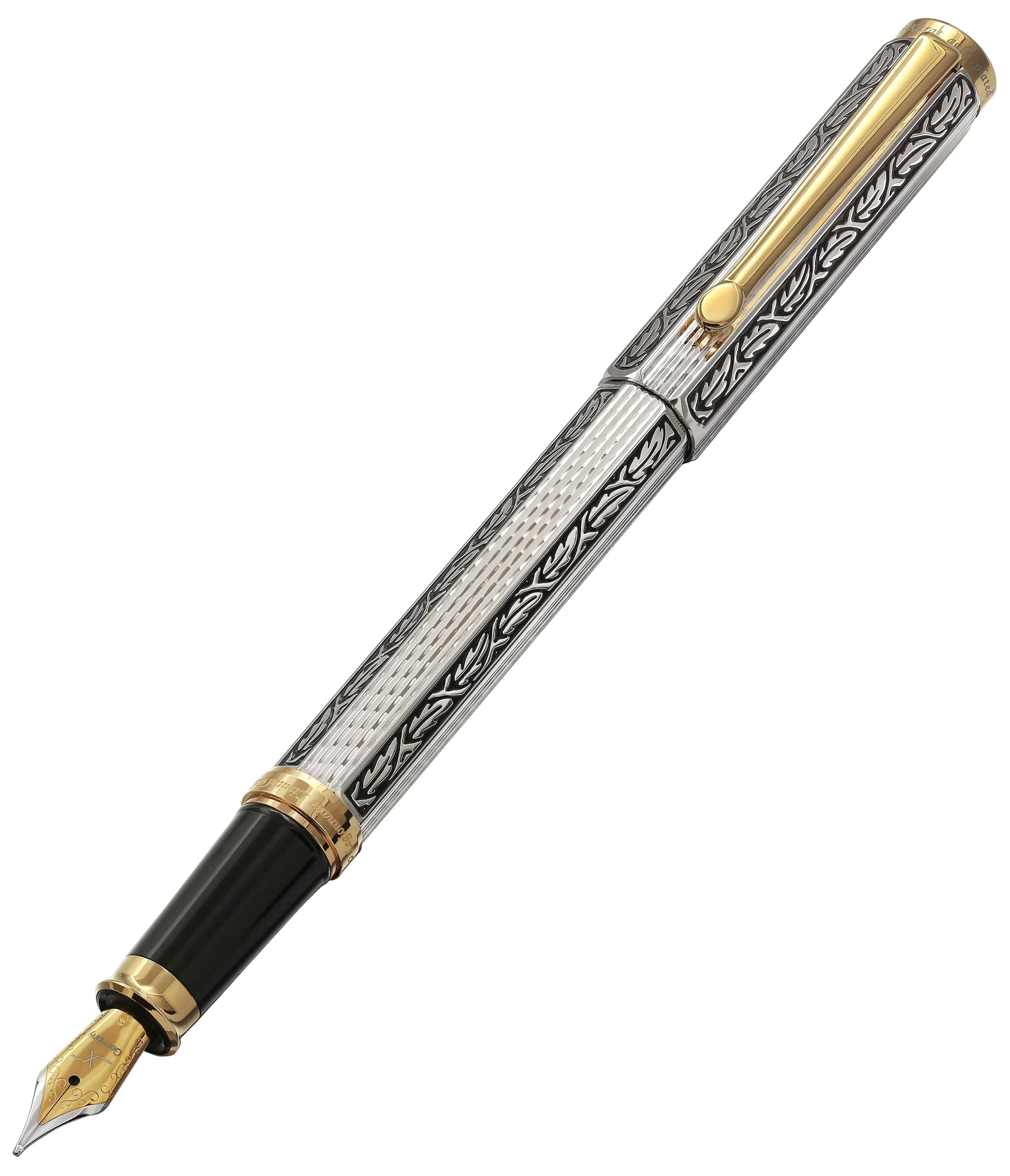 Legionnaire Diamond-Cut Brass Fountain Pen (Medium Nib) - 18K Gold & Platinum Plated