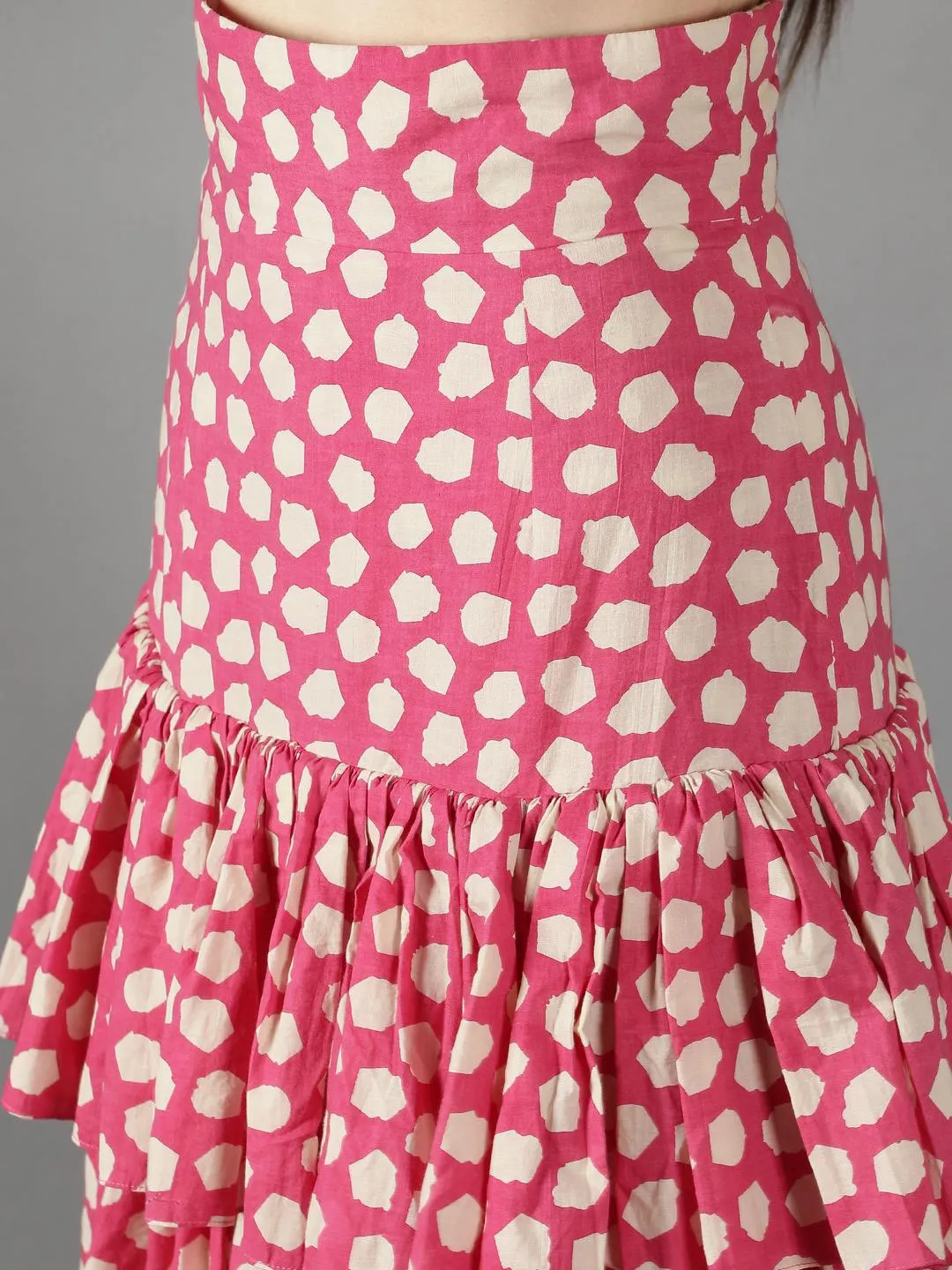 Lime Yellow Off Shoulder Top With Retro Pink Polka Dots Layered Skirt