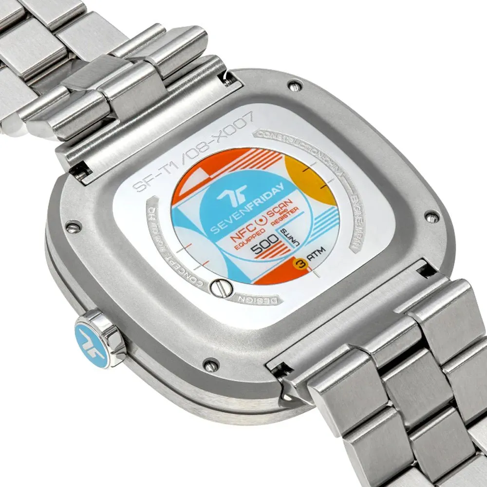 Limited Edition SEVENFRIDAY T-Series Bauhaus Inspired Automatic Stainless Steel White Skeleton Dial Mens Watch T1/08
