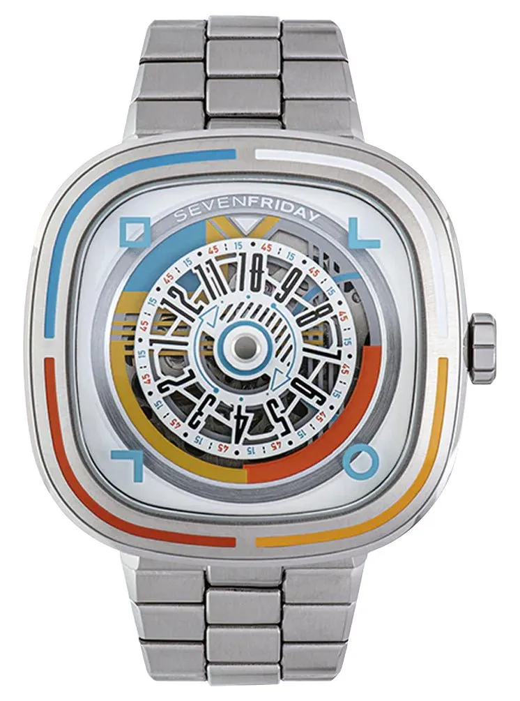 Limited Edition SEVENFRIDAY T-Series Bauhaus Inspired Automatic Stainless Steel White Skeleton Dial Mens Watch T1/08