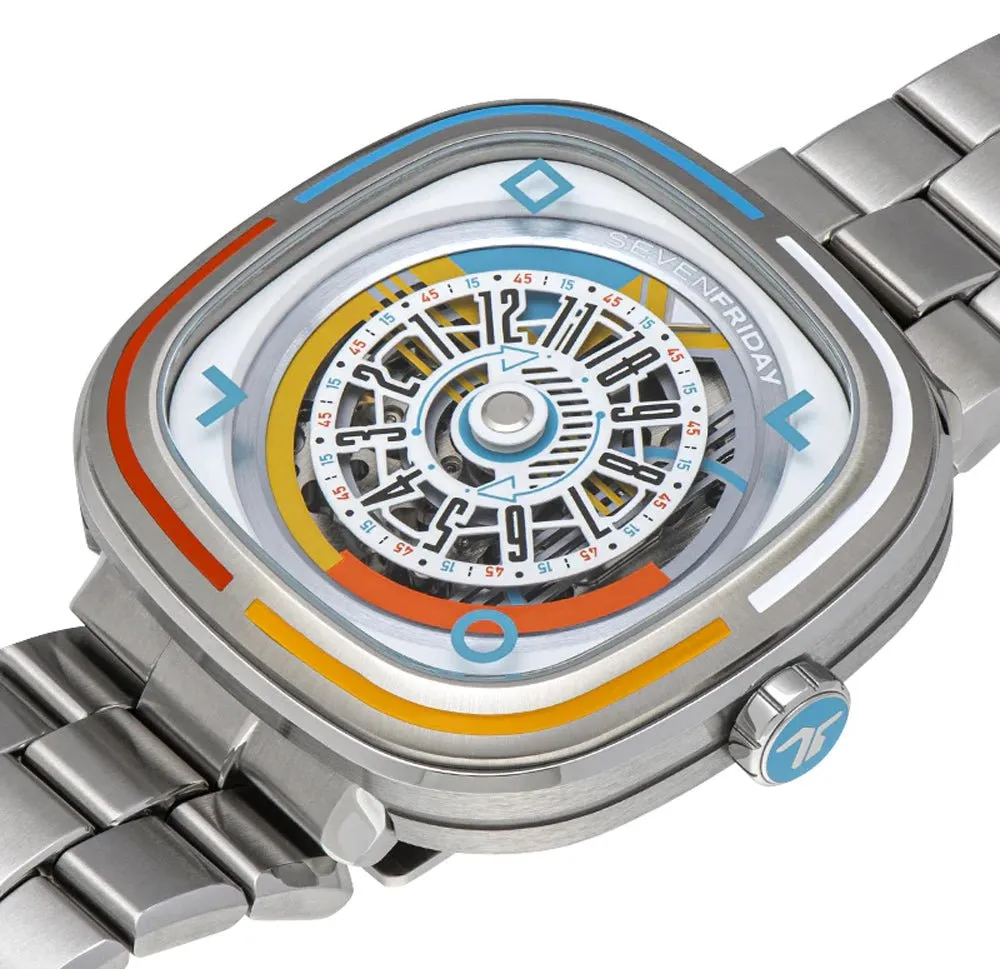 Limited Edition SEVENFRIDAY T-Series Bauhaus Inspired Automatic Stainless Steel White Skeleton Dial Mens Watch T1/08