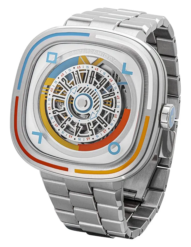 Limited Edition SEVENFRIDAY T-Series Bauhaus Inspired Automatic Stainless Steel White Skeleton Dial Mens Watch T1/08