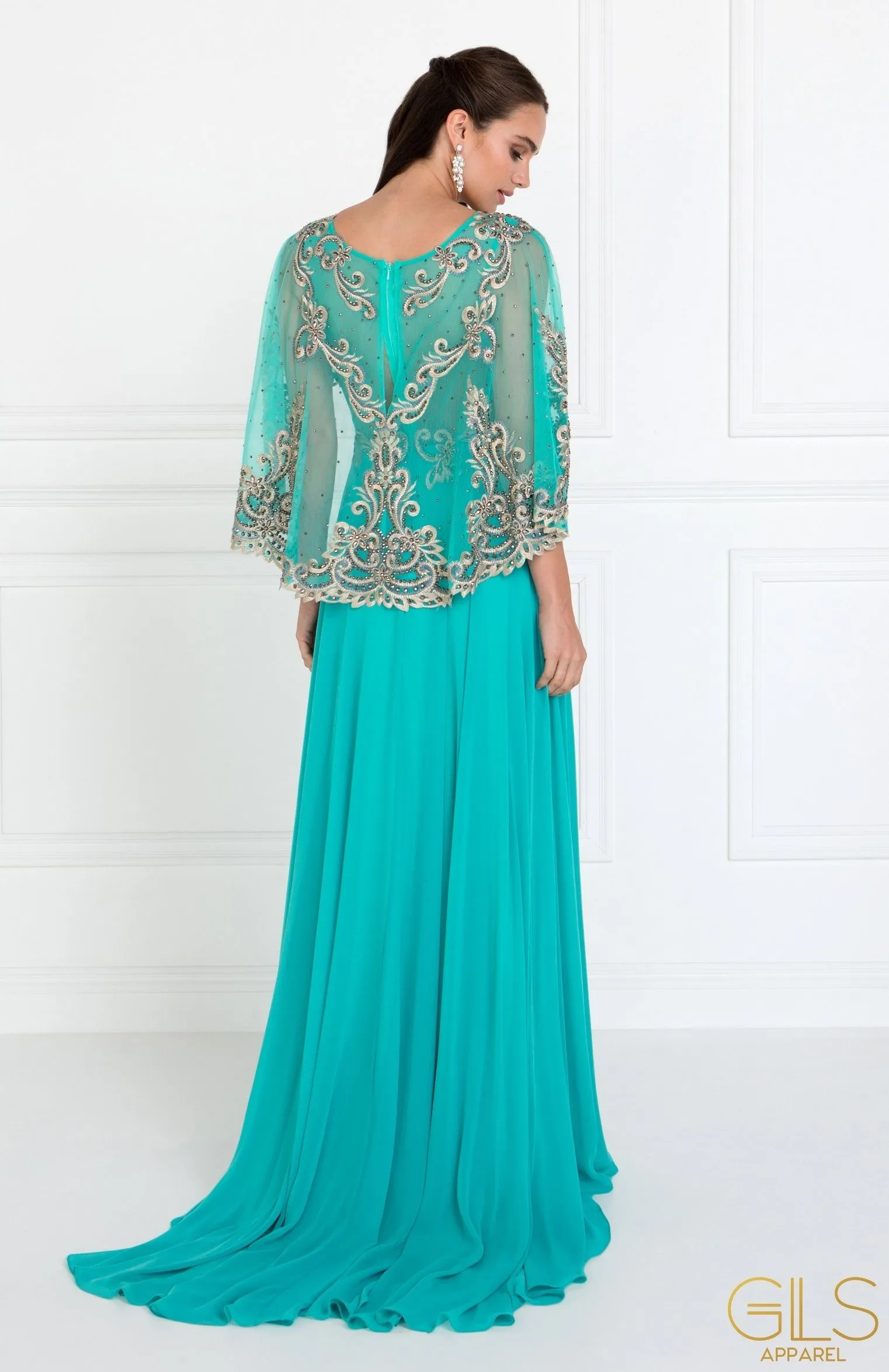Long Embroidered Cape Dress by Elizabeth K GL1527