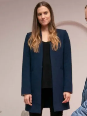 M3GAN Allison Williams Blue Wool Mid-Length Coat