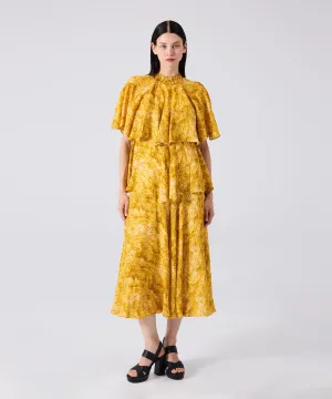 Machka Patterned High Collar Dress Yellow