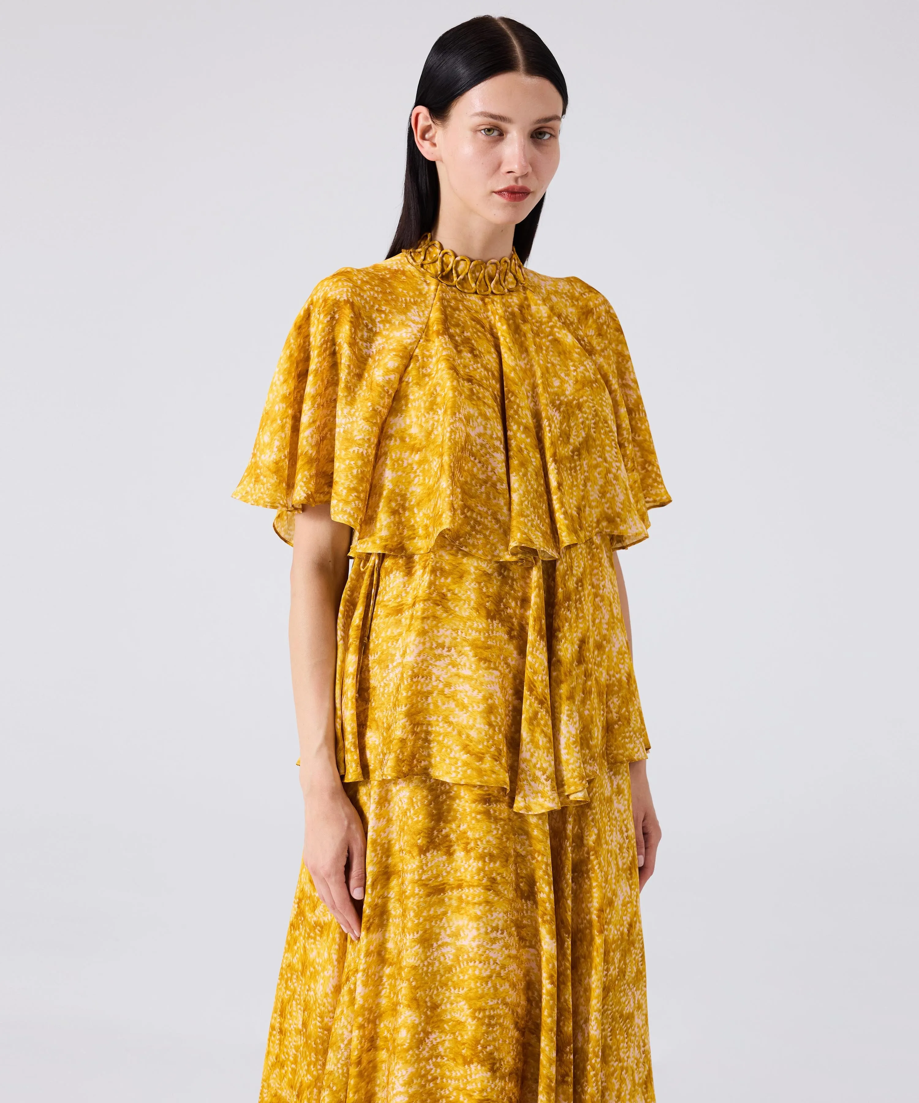 Machka Patterned High Collar Dress Yellow