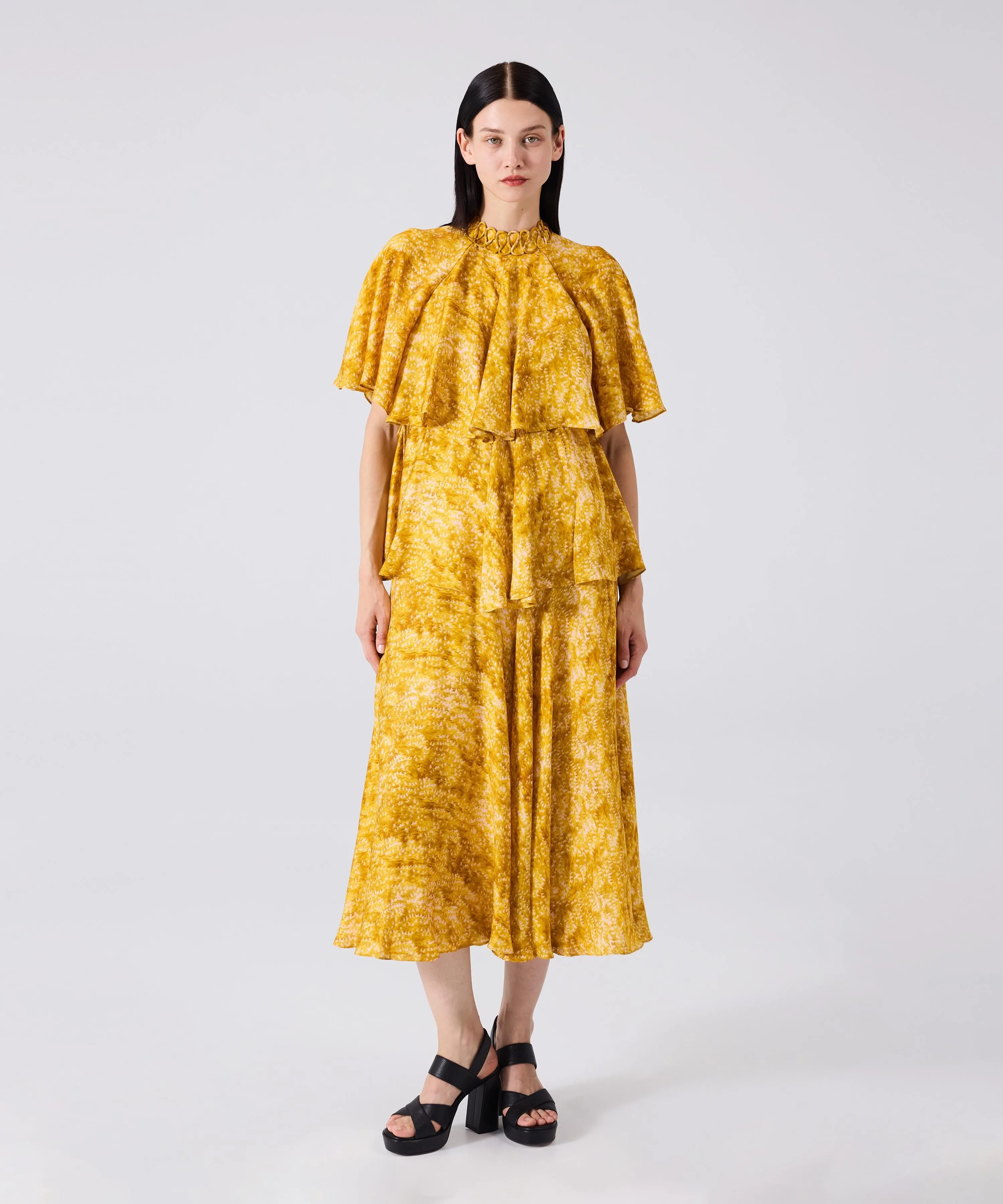 Machka Patterned High Collar Dress Yellow