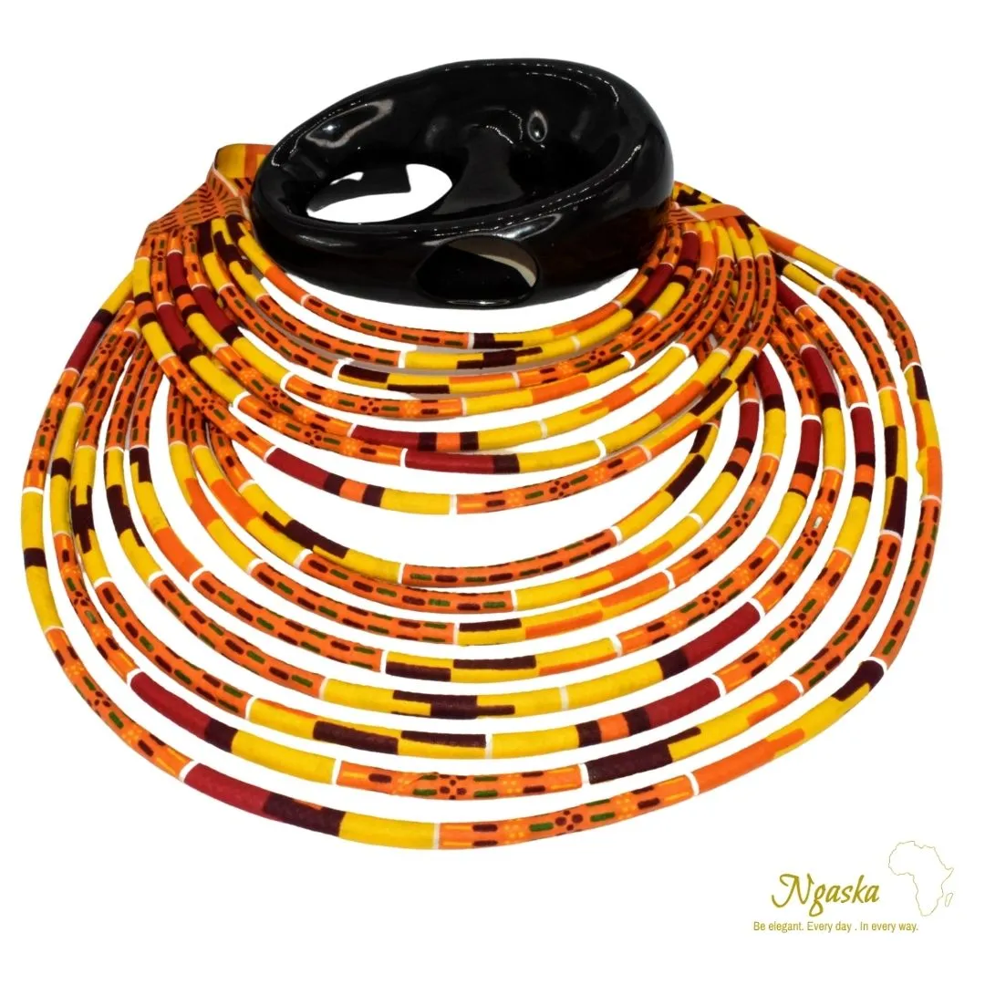 Mariama Orange Black and Yellow African Print necklace