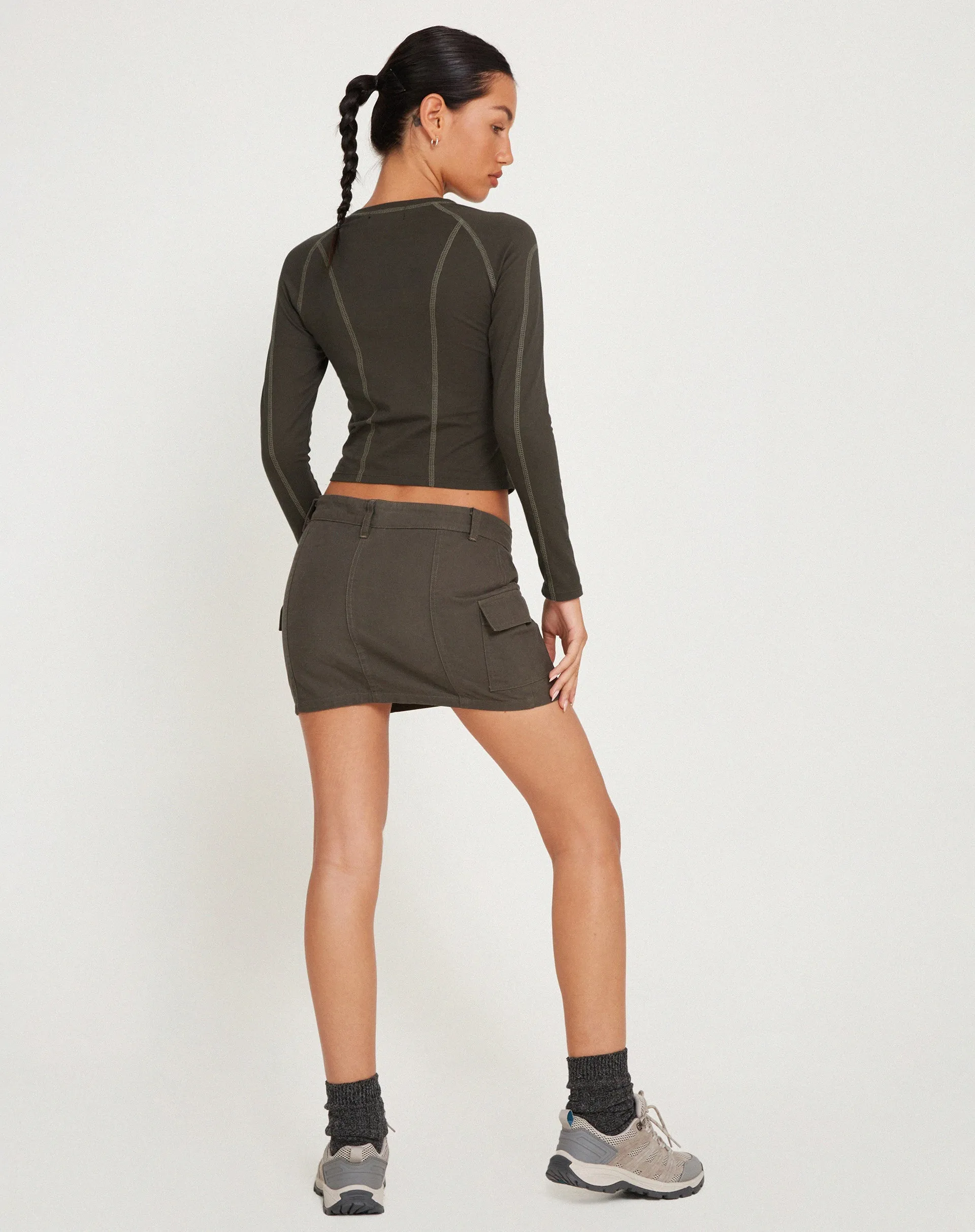 Megun Long Sleeve Top in Gunmetal with Grey Top Stitch