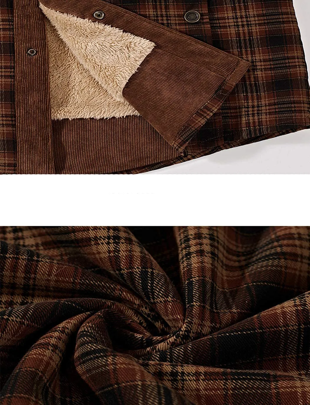 Men's Long Sleeve Sherpa Lined Shirt Jacket Flannel Plaid Fleece Coats